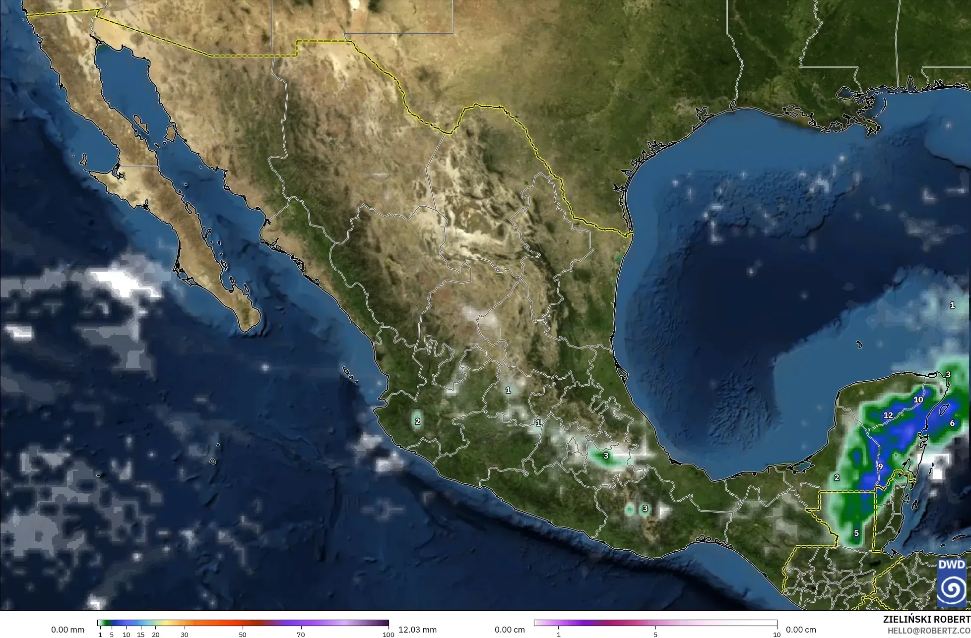 ICON modelo - México, Precipitación, nubes y presión