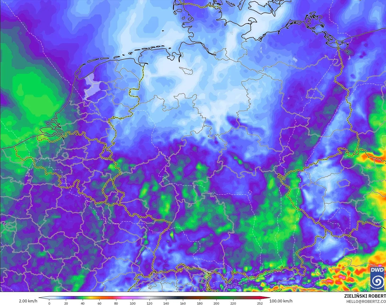 ICON modelo - Alemania, Ráfagas de viento