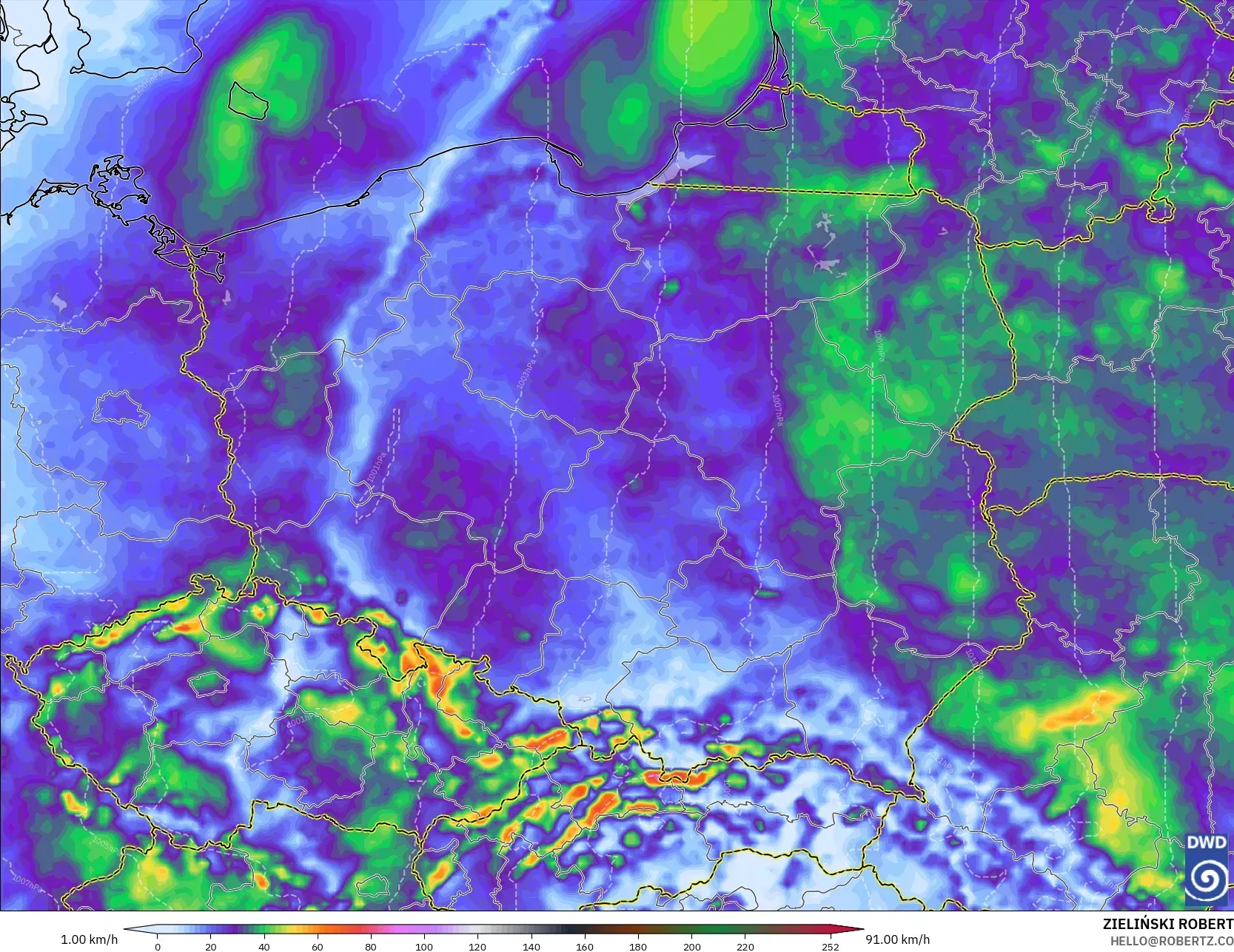 ICON modelo - Polonia, Ráfagas de viento
