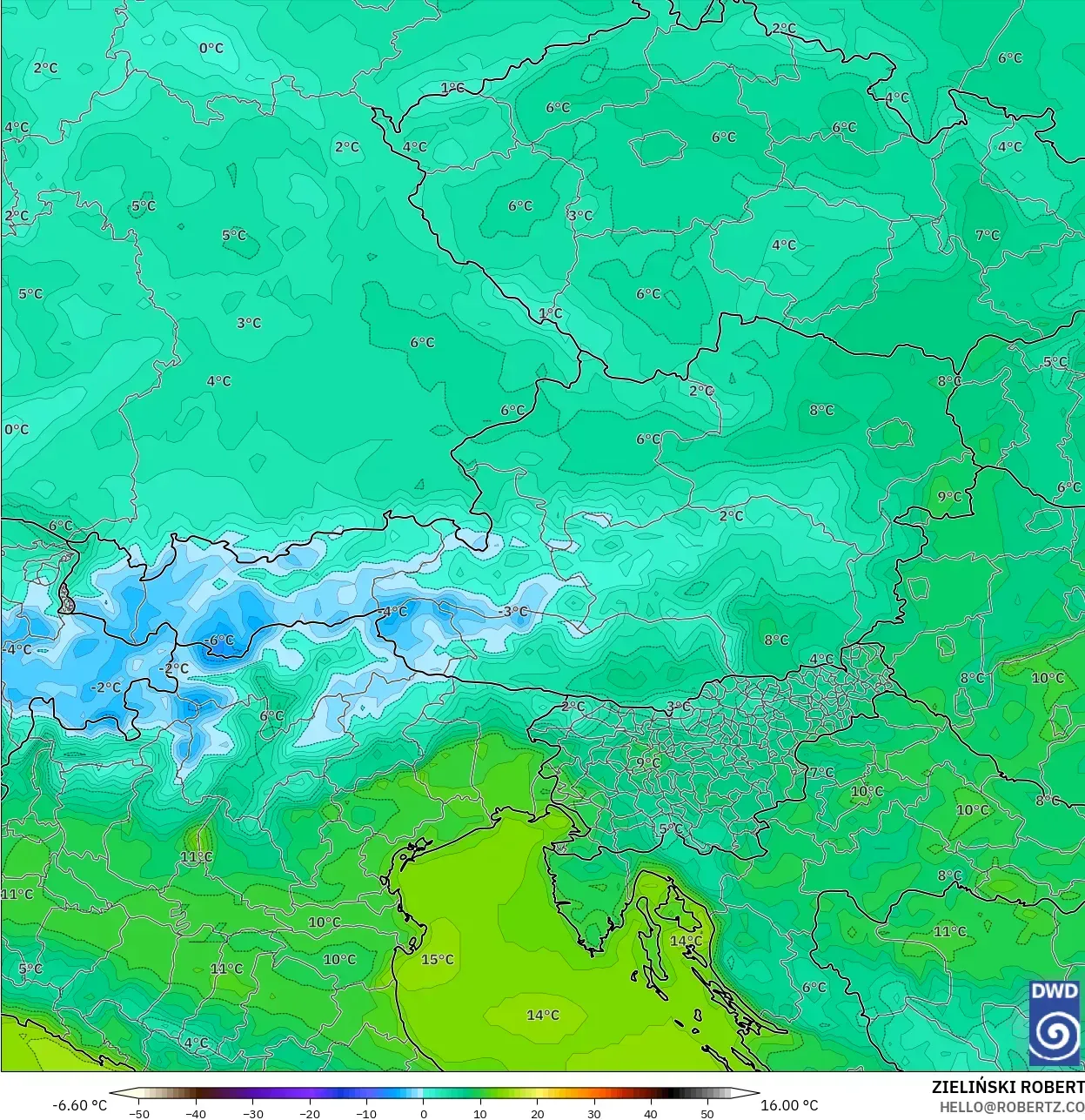 ICON modelo - Austria, Temperatura a 2 m