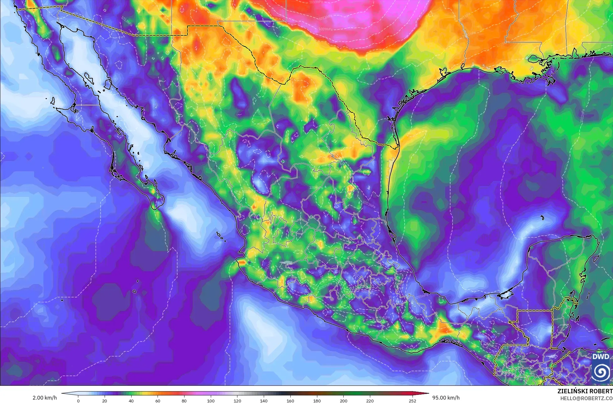 ICON modelo - México, Ráfagas de Viento Máximas