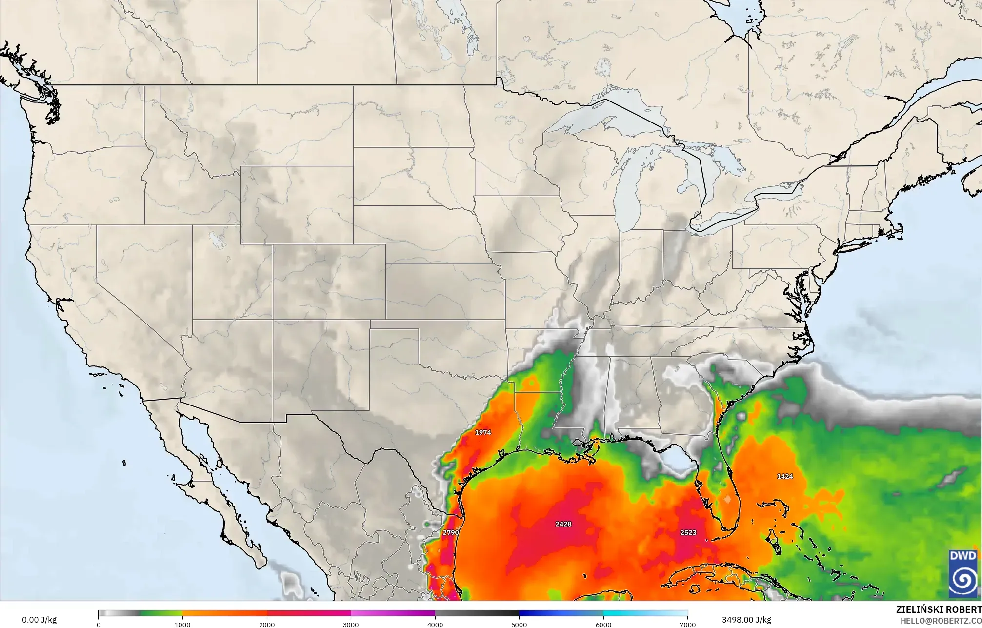 ICON modelo - Estados Unidos, CAPE
