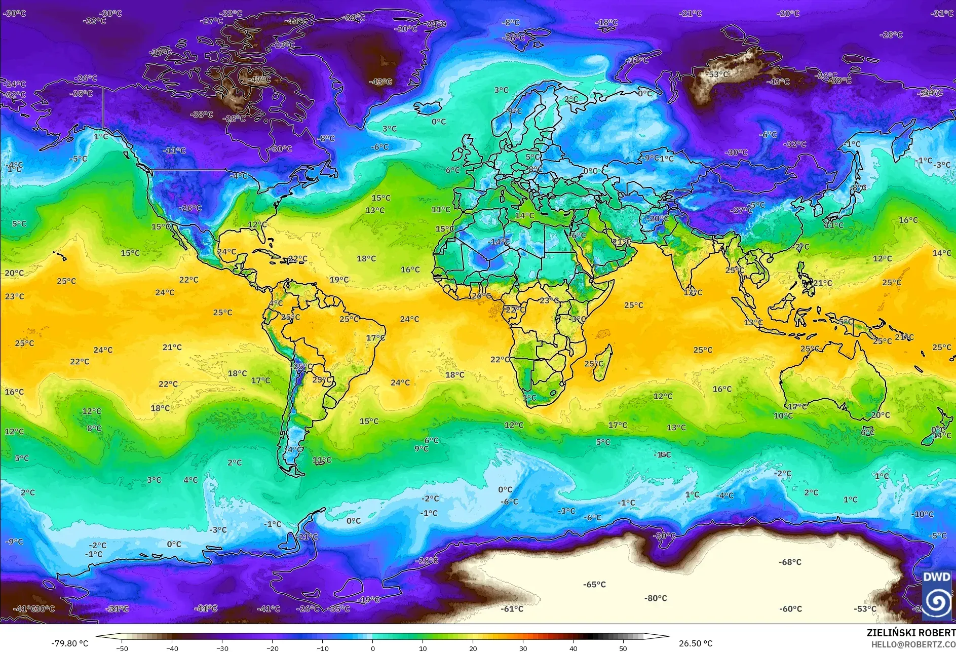 ICON modelo - Mundo, Punto de rocío a 2 m