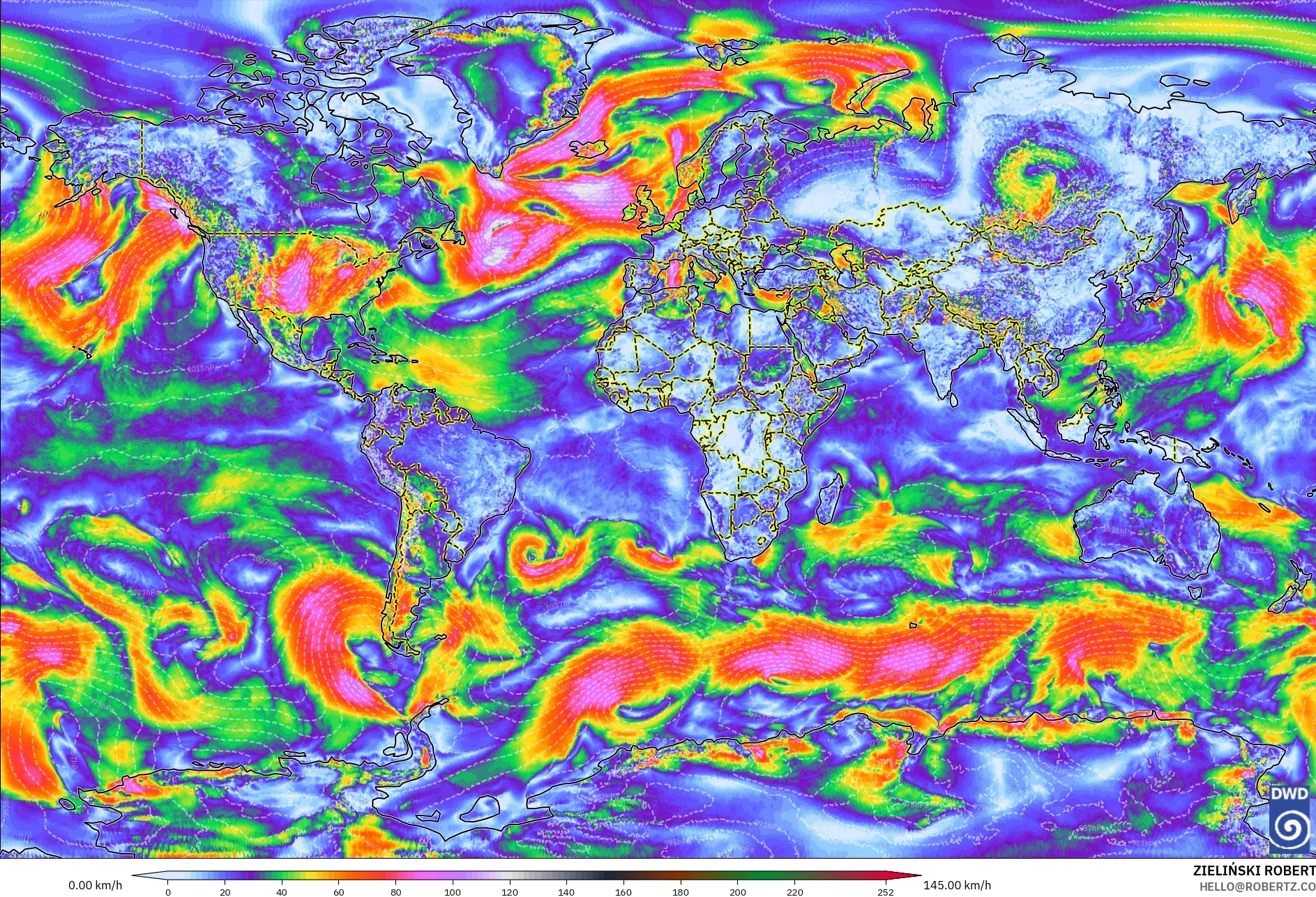 ICON modelo - Mundo, Ráfagas de viento