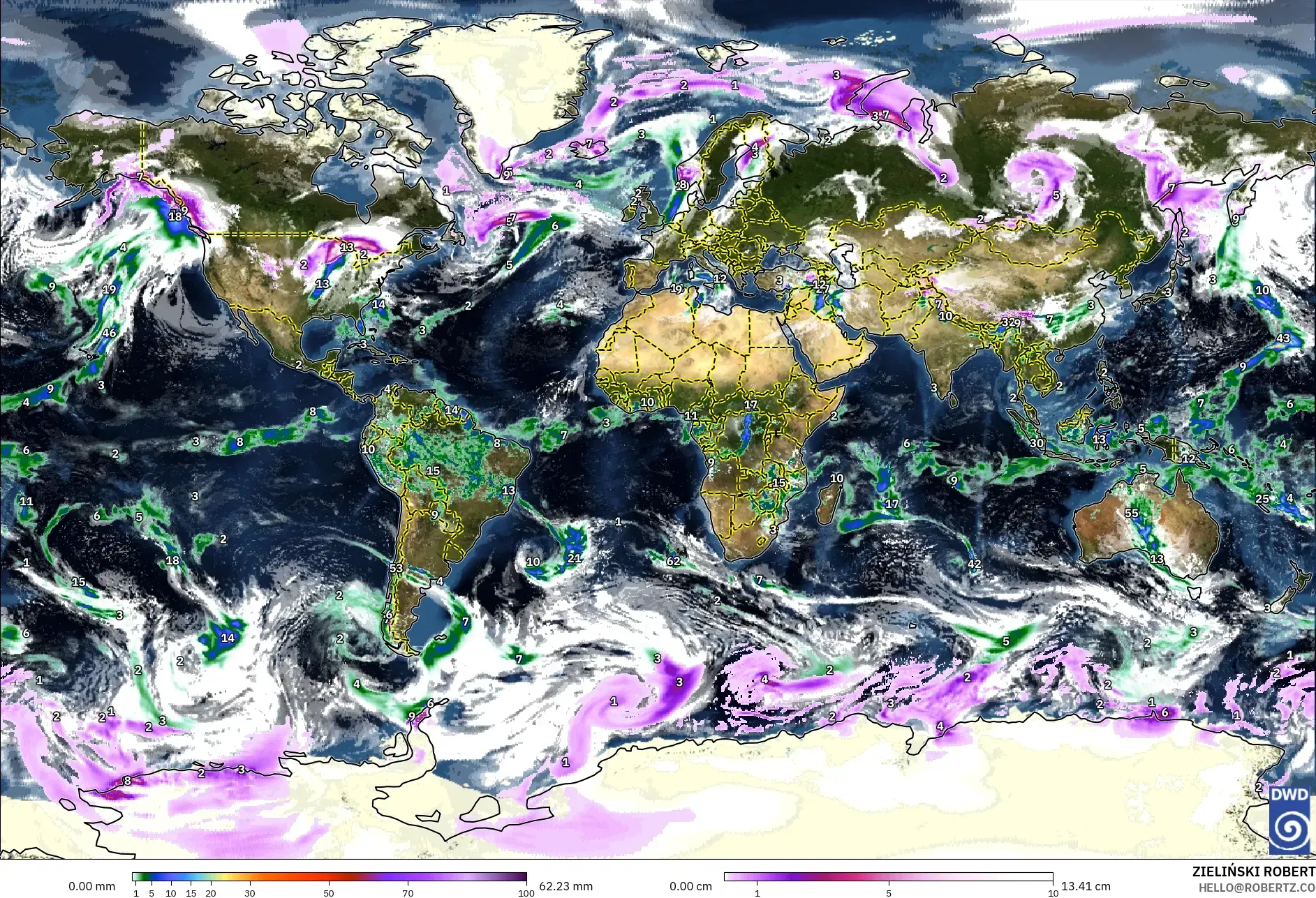 ICON modelo - Mundo, Precipitación, nubes y presión