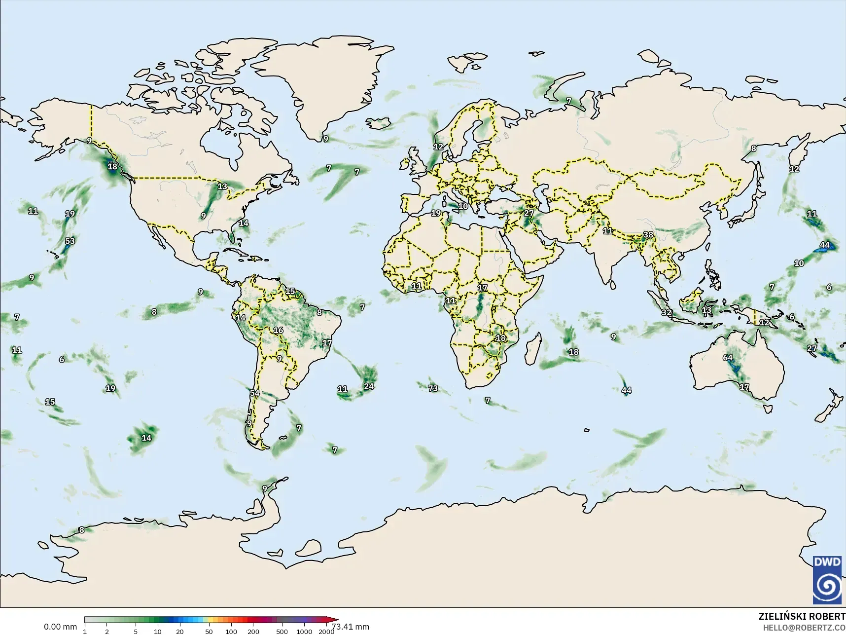 ICON modelo - Mundo, Acumulación de precipitación
