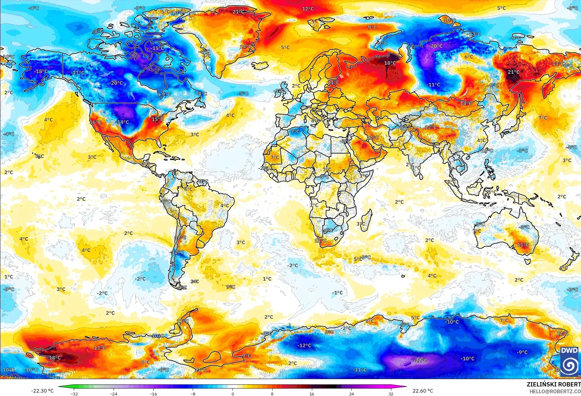 ICON modelo - Mundo, Anomalía de temperatura a 2 m