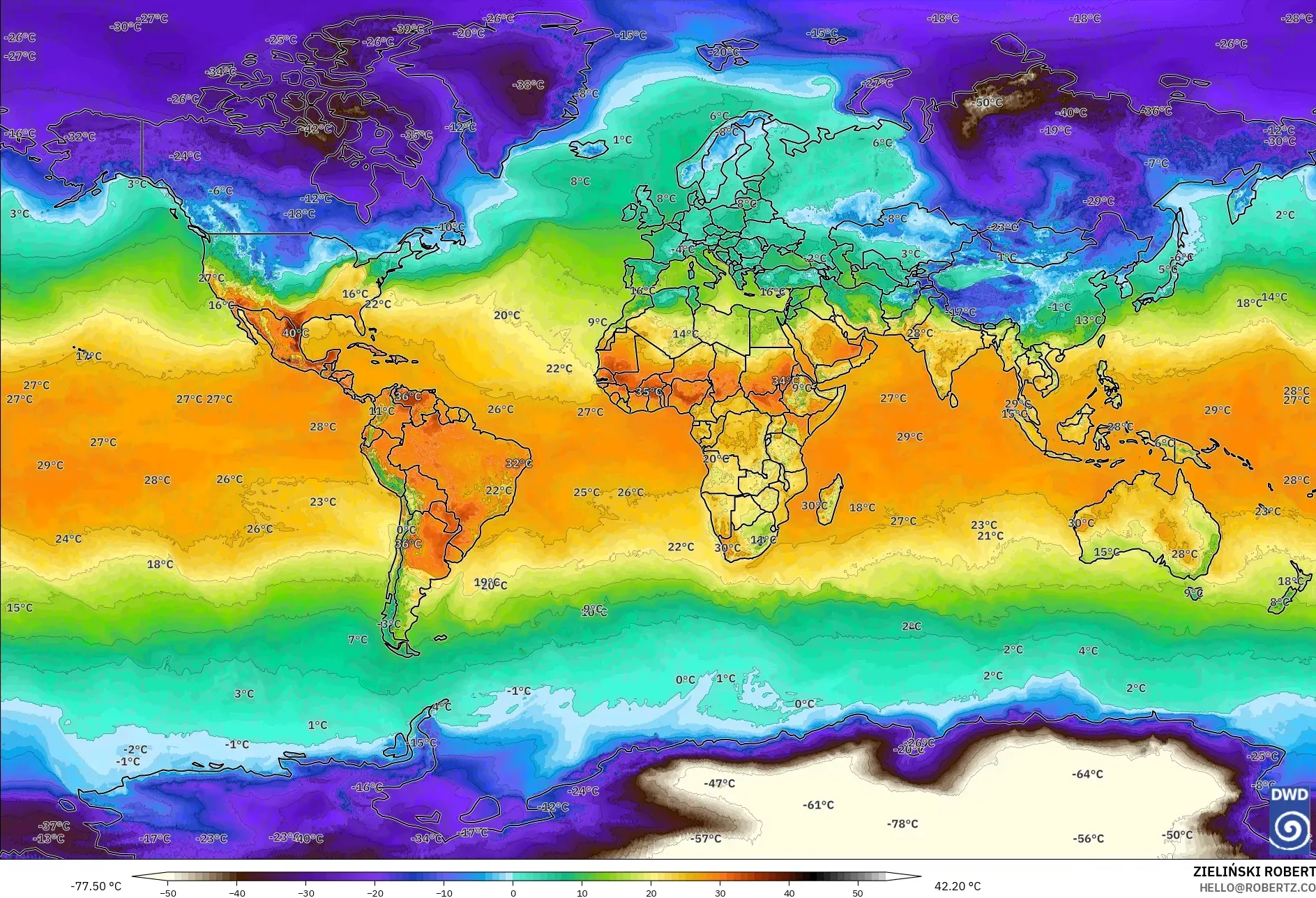 ICON modelo - Mundo, Temperatura a 2 m