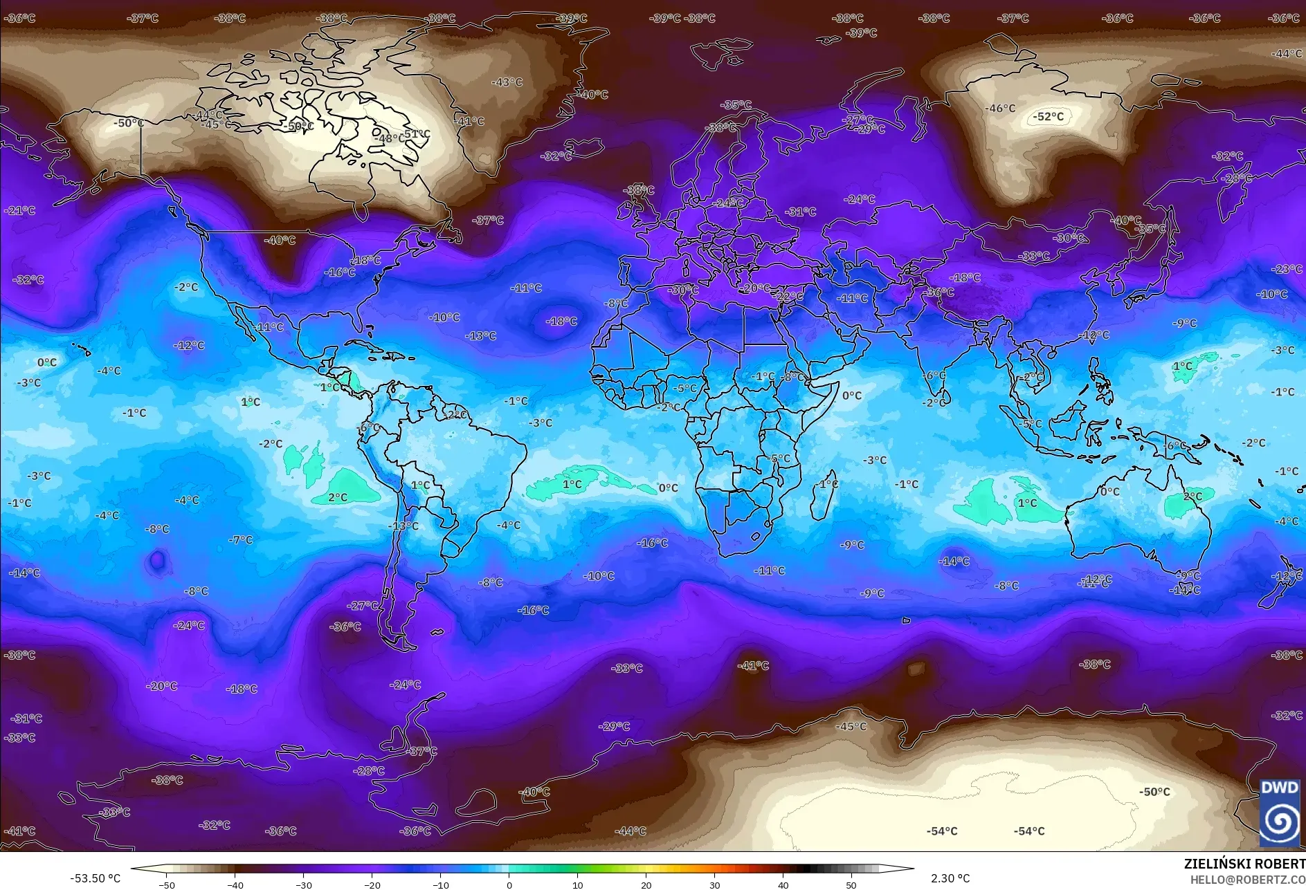 ICON modelo - Mundo, Temperatura a 500 hPa