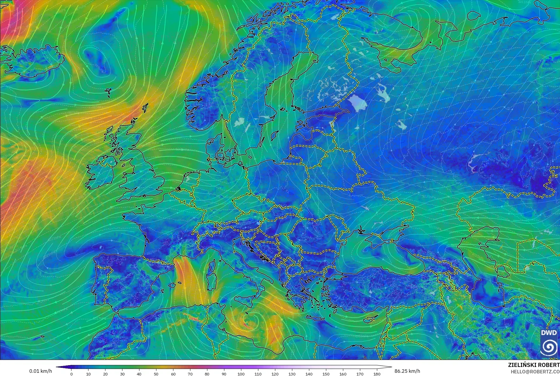 ICON modelo - Europa, Viento a 10 m