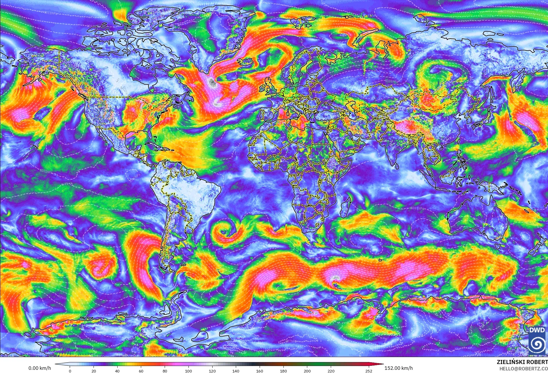 ICON modelo - Mundo, Ráfagas de viento