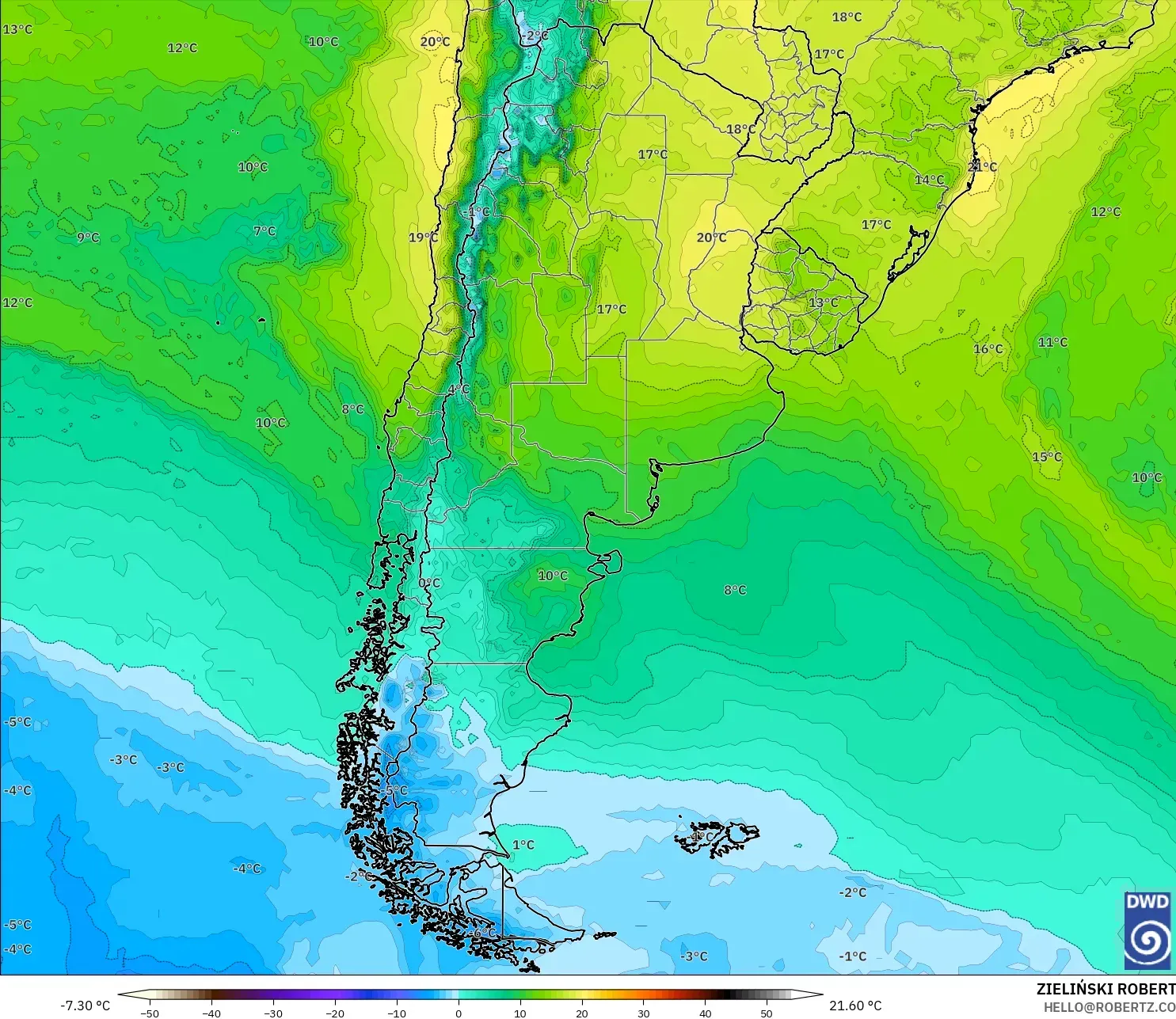 ICON modelo - Argentina, Temperatura a 850 hPa