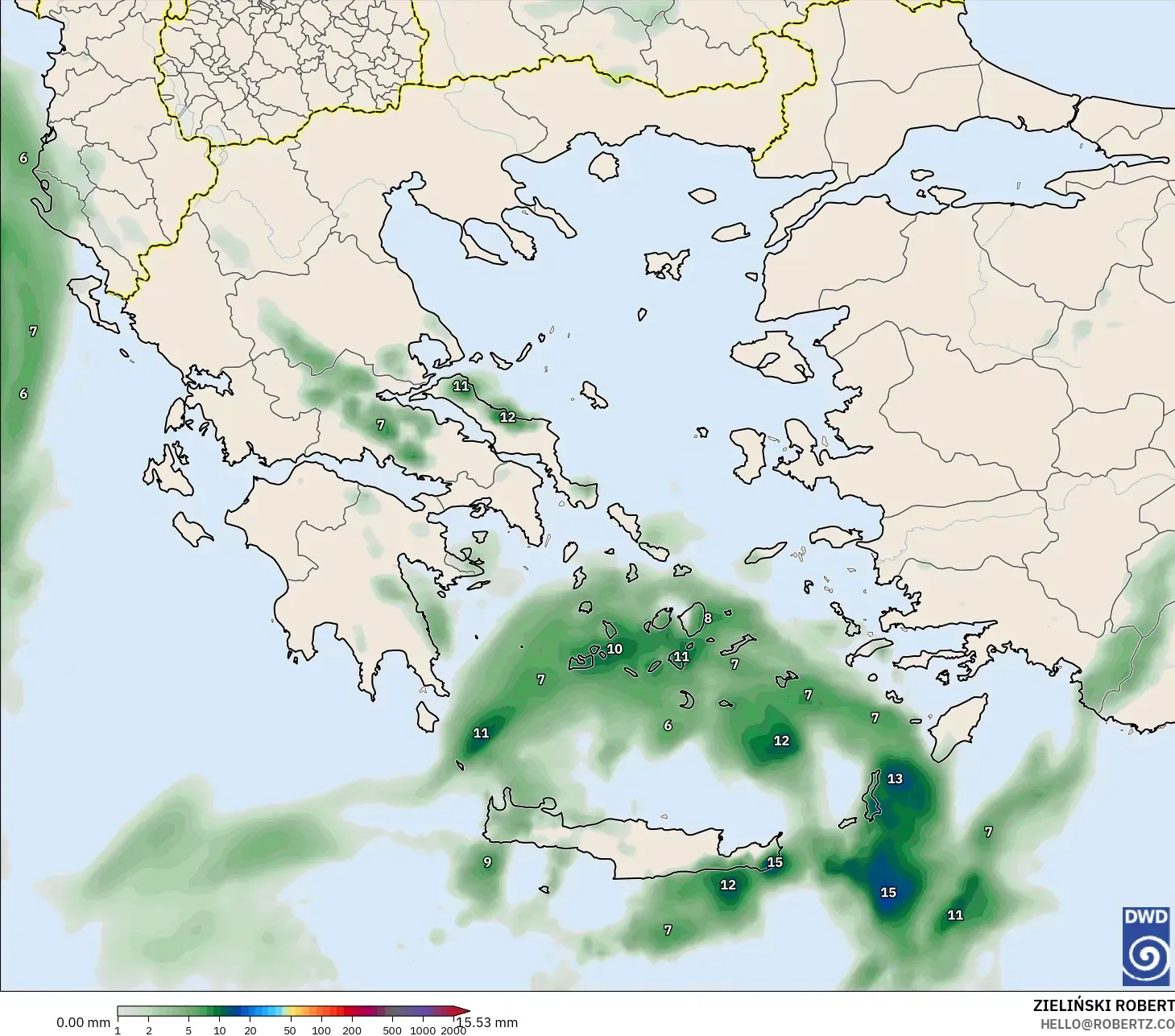 ICON modelo - Grecia, Acumulación de precipitación