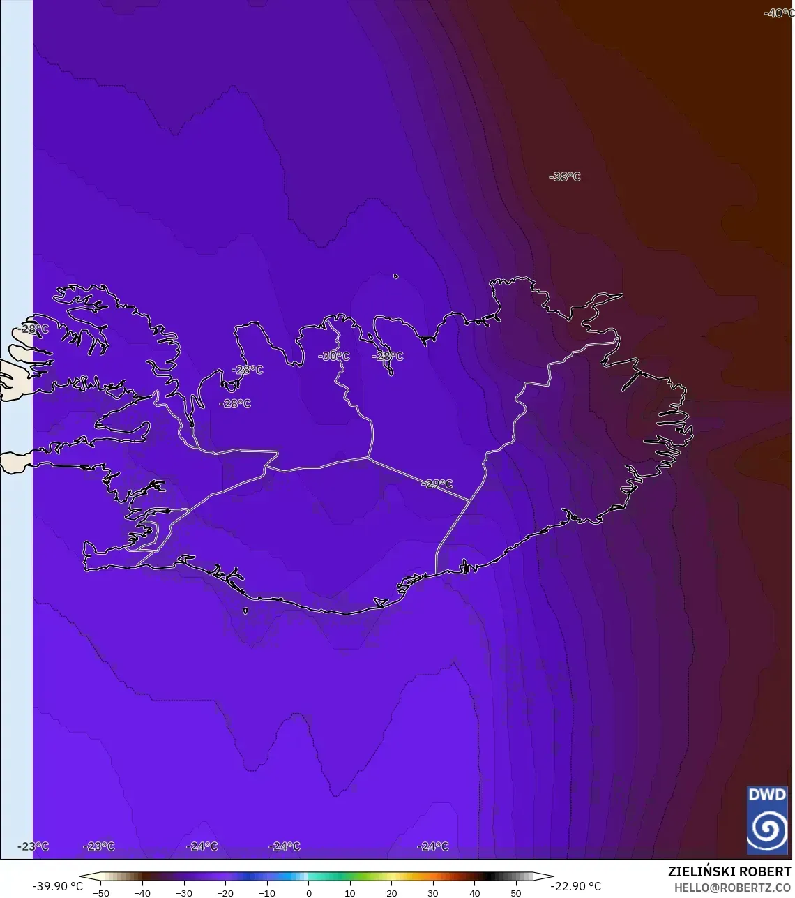 ICON modelo - Islandia, Temperatura a 500 hPa