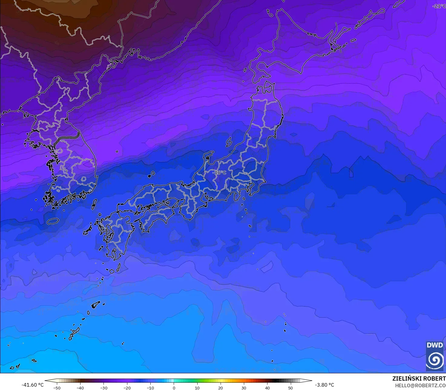 ICON modelo - Japón, Temperatura a 500 hPa