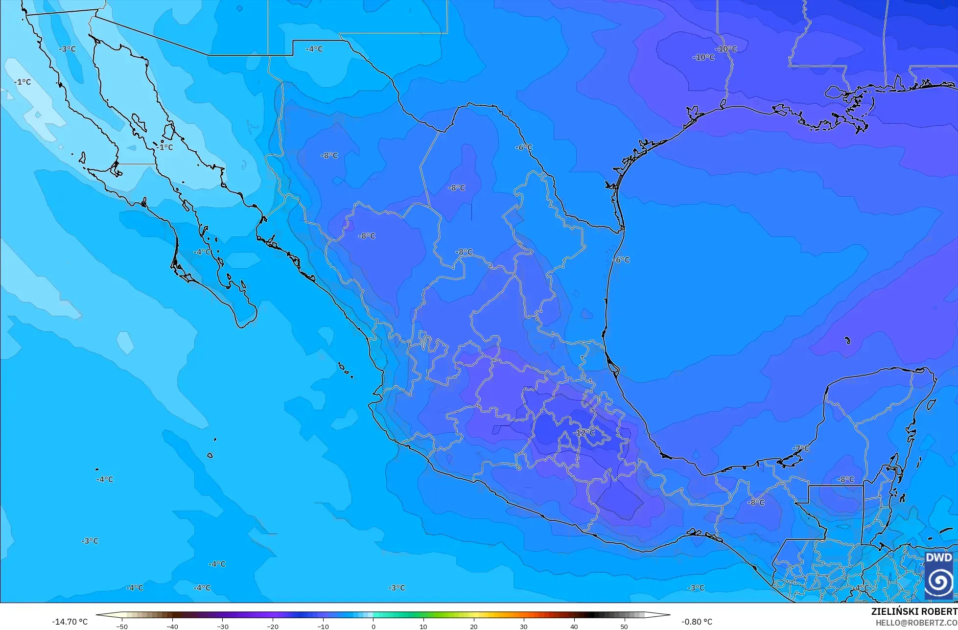 ICON modelo - México, Temperatura a 500 hPa