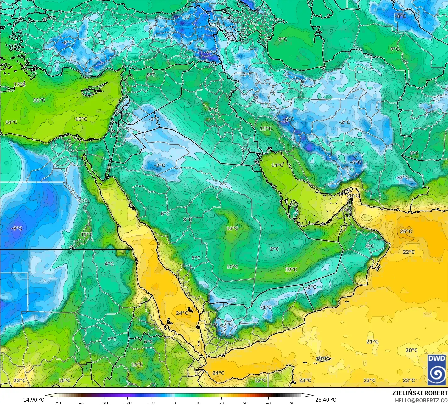 ICON modelo - Oriente Medio, Punto de rocío a 2 m