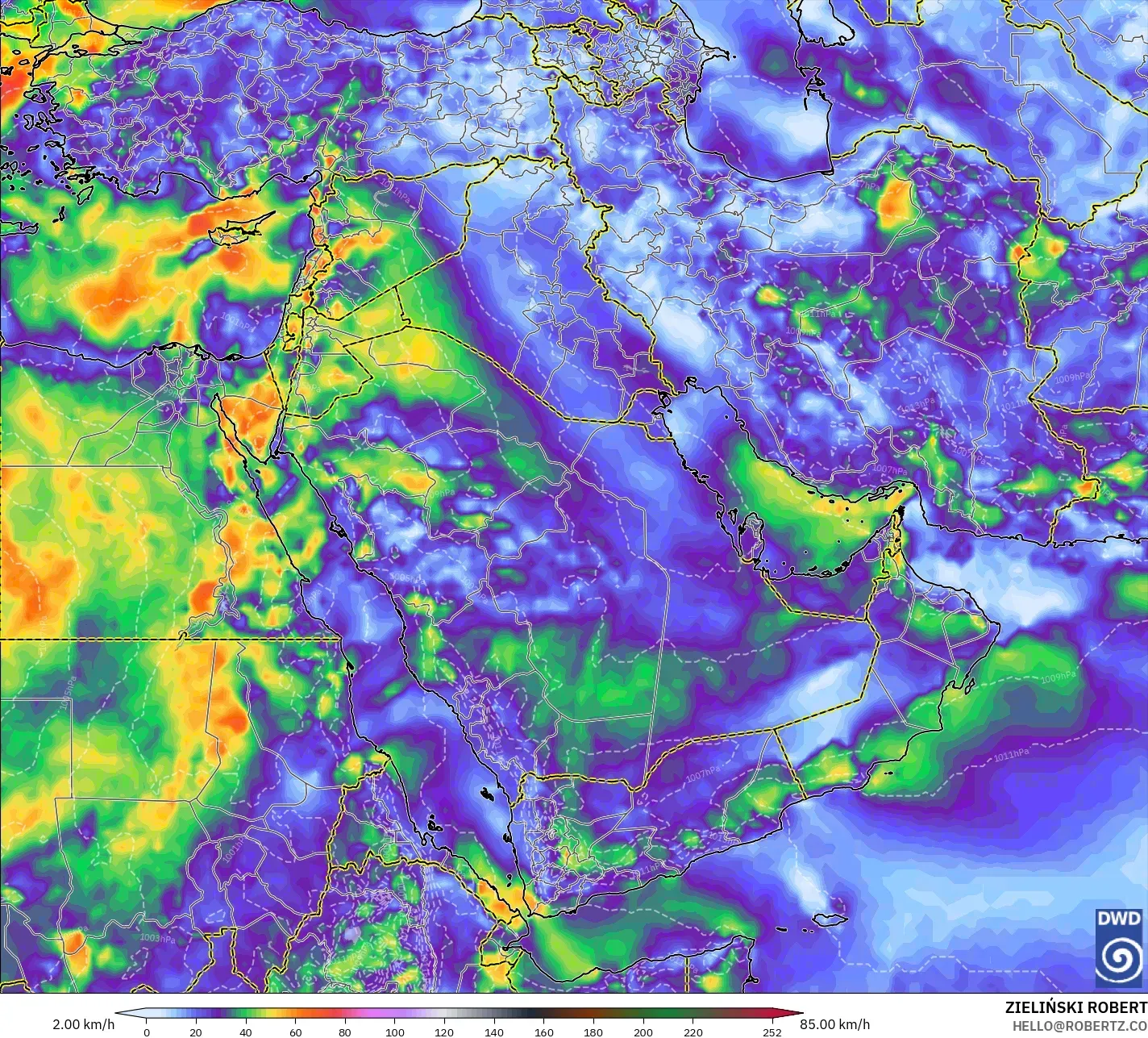ICON modelo - Oriente Medio, Ráfagas de viento