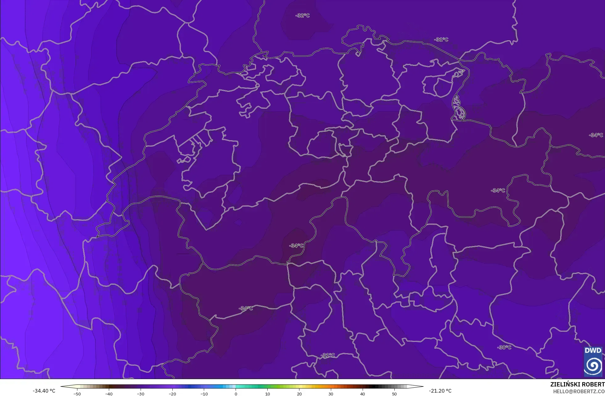 ICON modelo - Suiza, Temperatura a 500 hPa