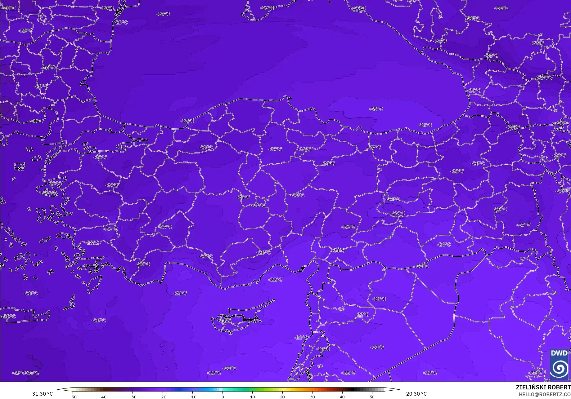 ICON modelo - Turquía, Temperatura a 500 hPa