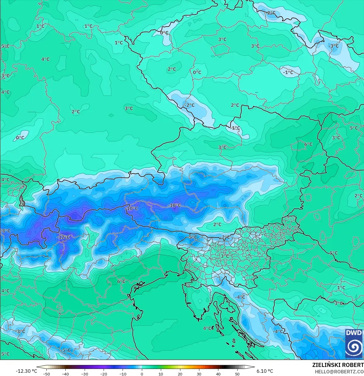 ICON modelo - Austria, Temperatura a 850 hPa