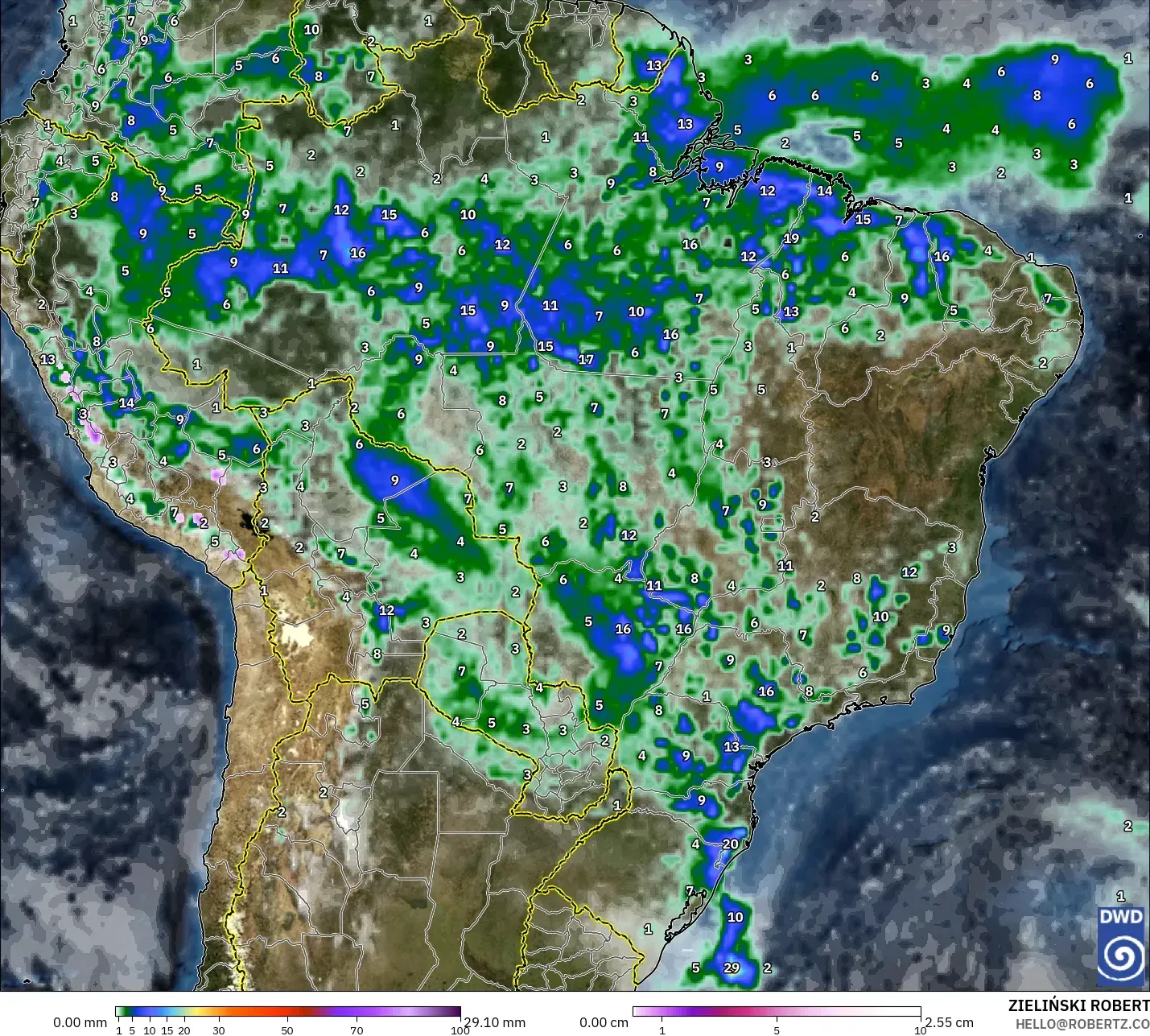 ICON modelo - Brasil, Precipitación, nubes y presión
