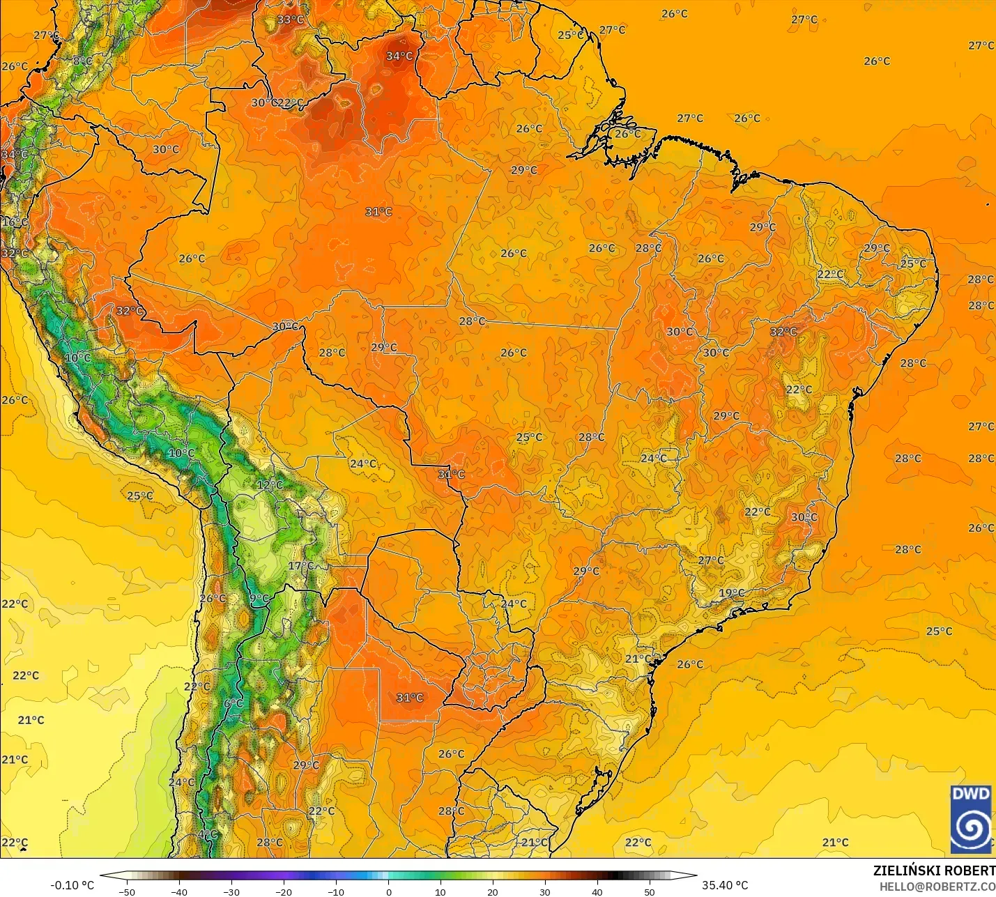 ICON modelo - Brasil, Temperatura a 2 m