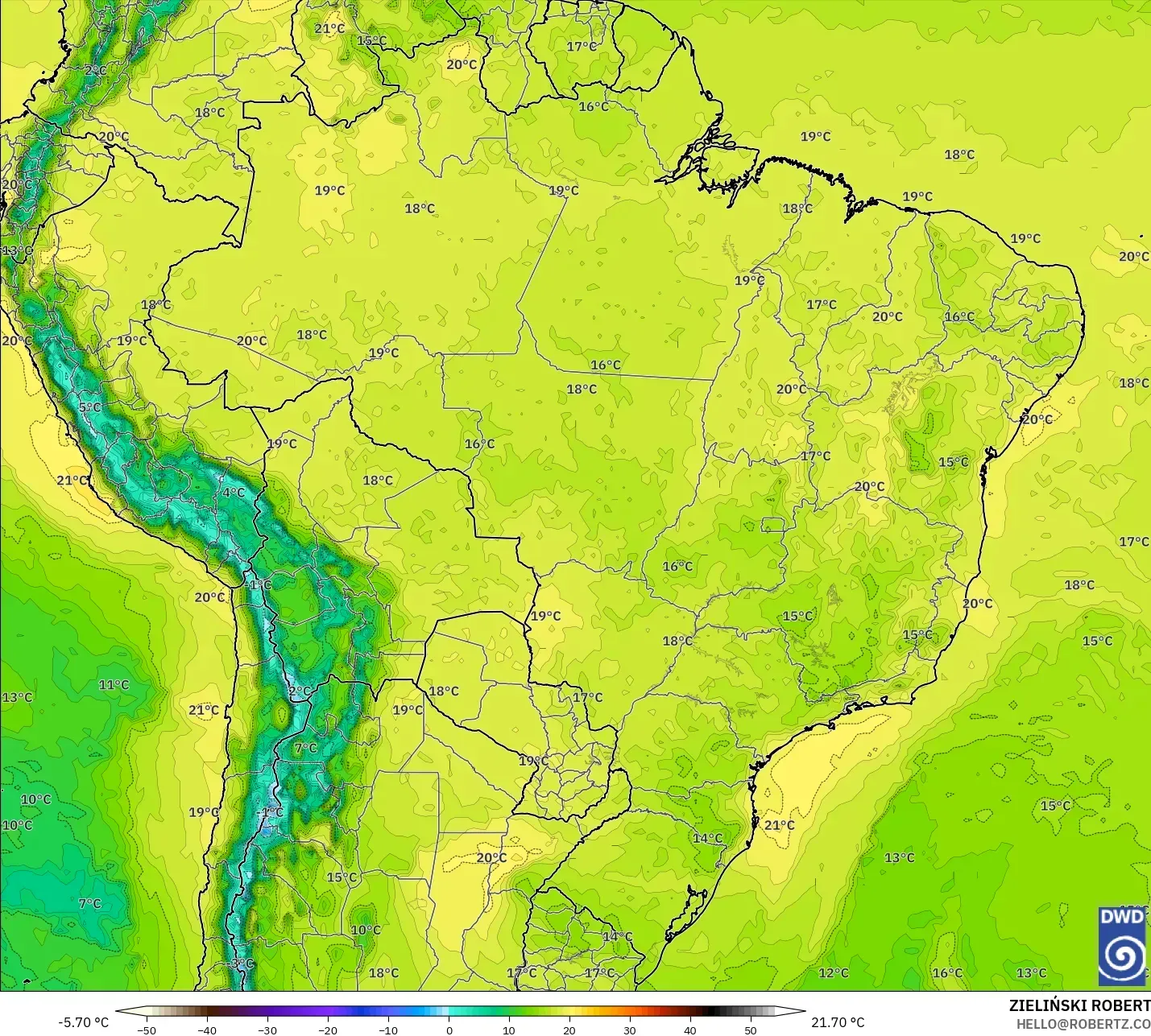 ICON modelo - Brasil, Temperatura a 850 hPa