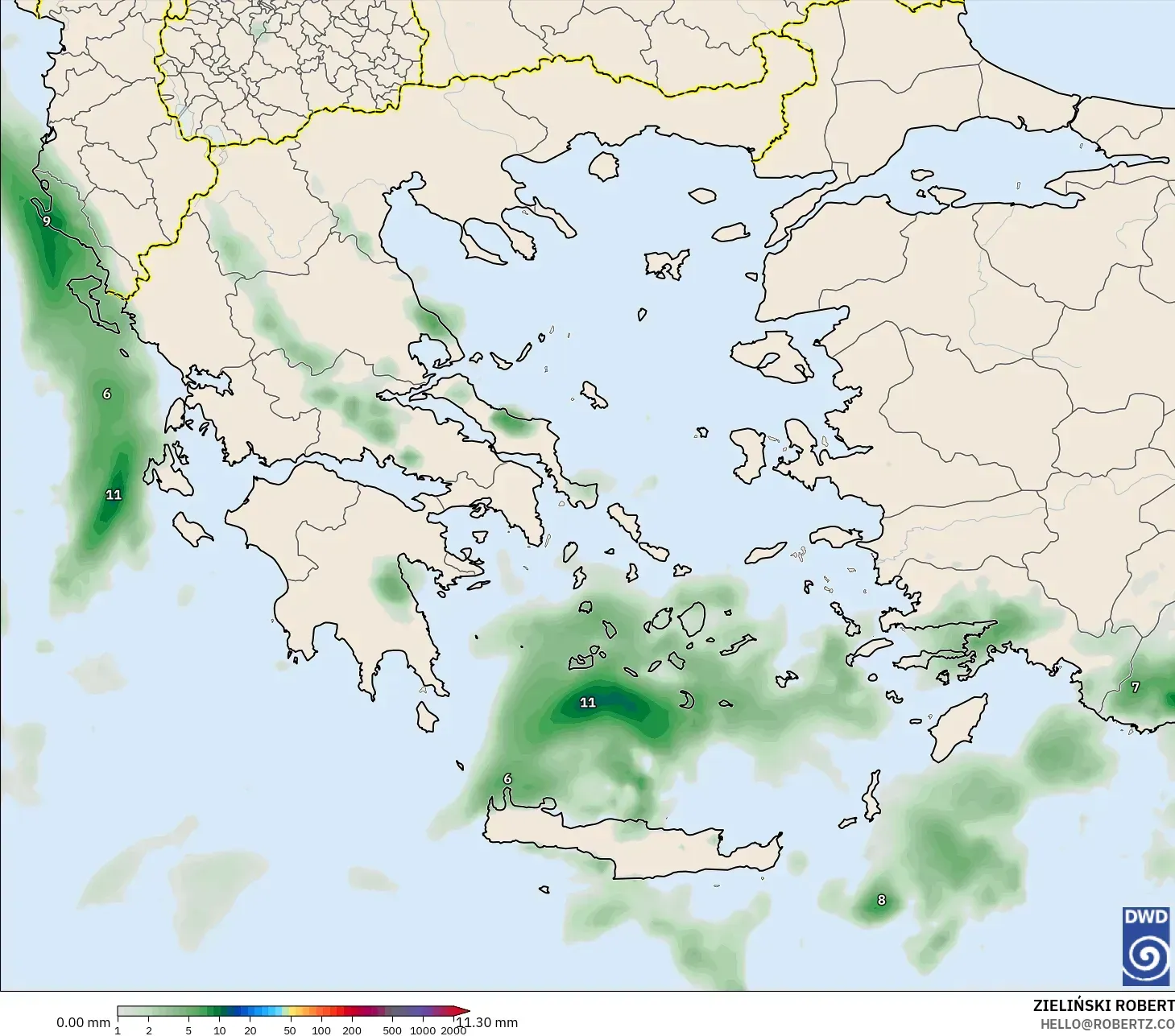 ICON modelo - Grecia, Acumulación de precipitación