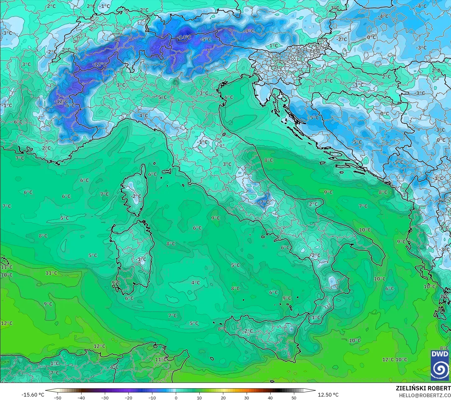 ICON modelo - Italia, Punto de rocío a 2 m