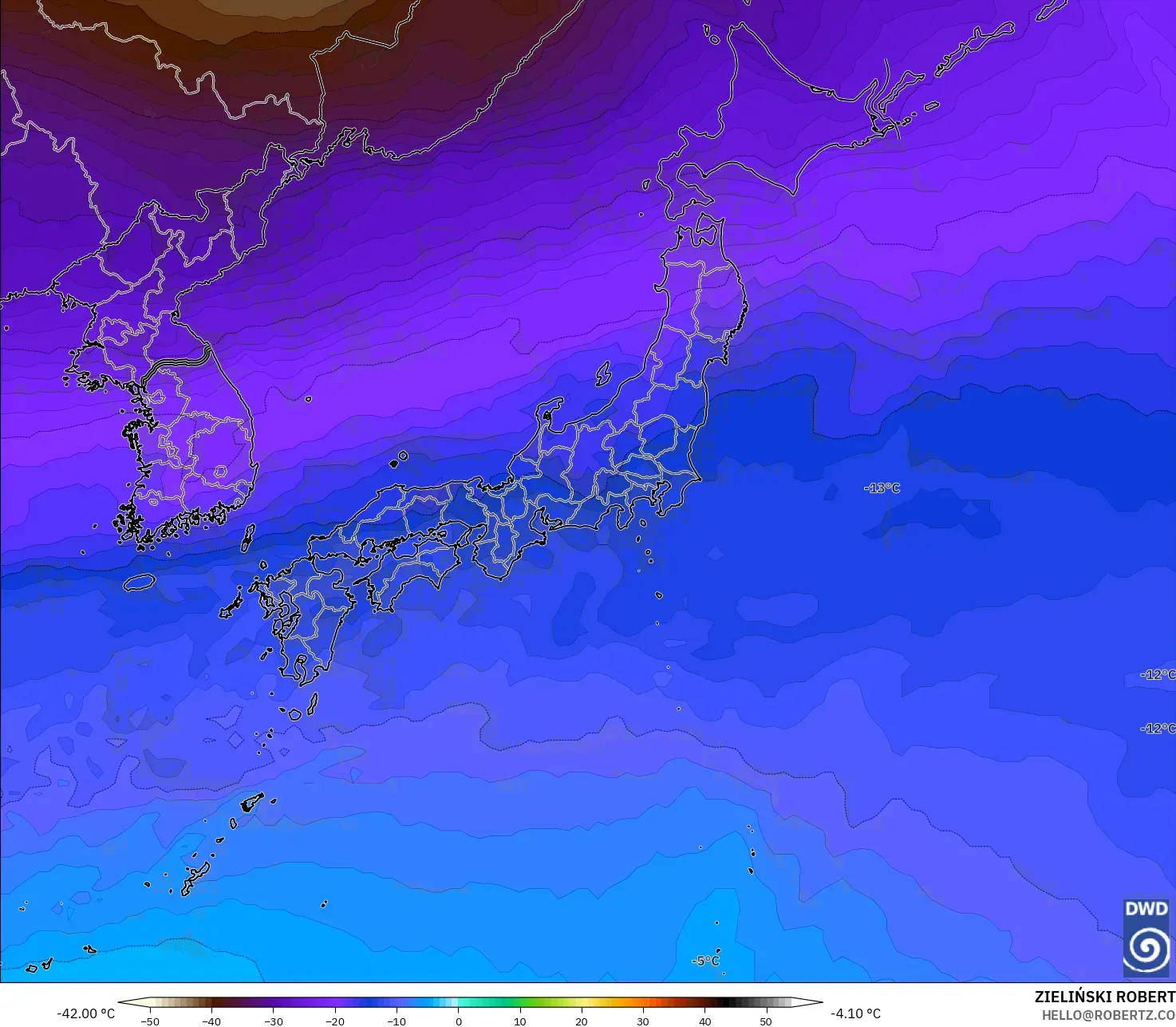 ICON modelo - Japón, Temperatura a 500 hPa