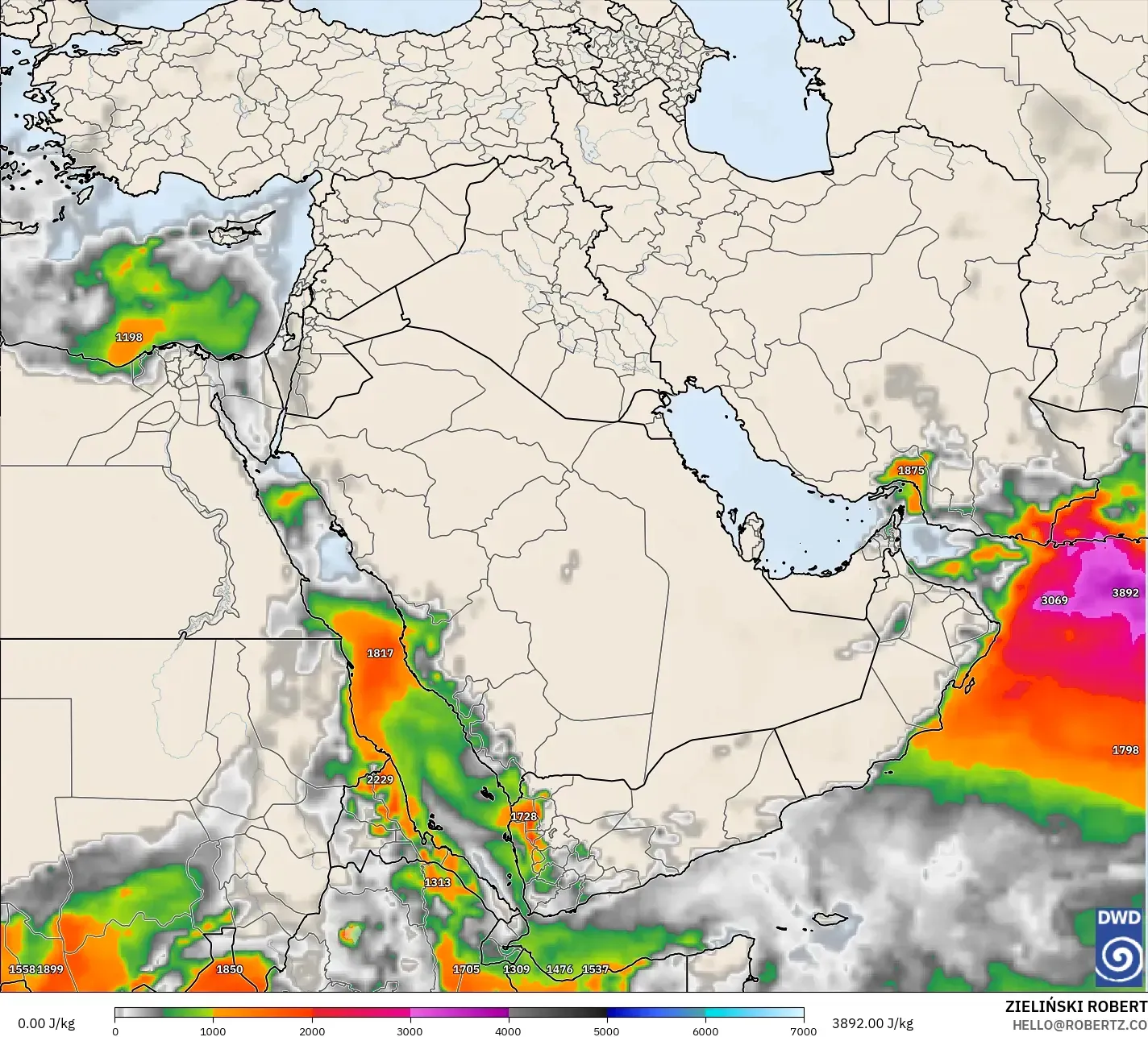 ICON modelo - Oriente Medio, CAPE