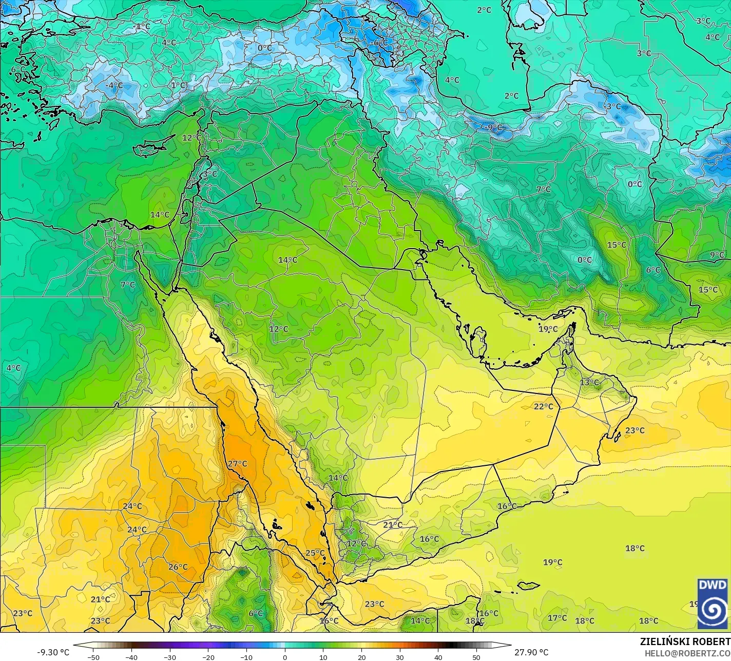ICON modelo - Oriente Medio, Temperatura a 850 hPa