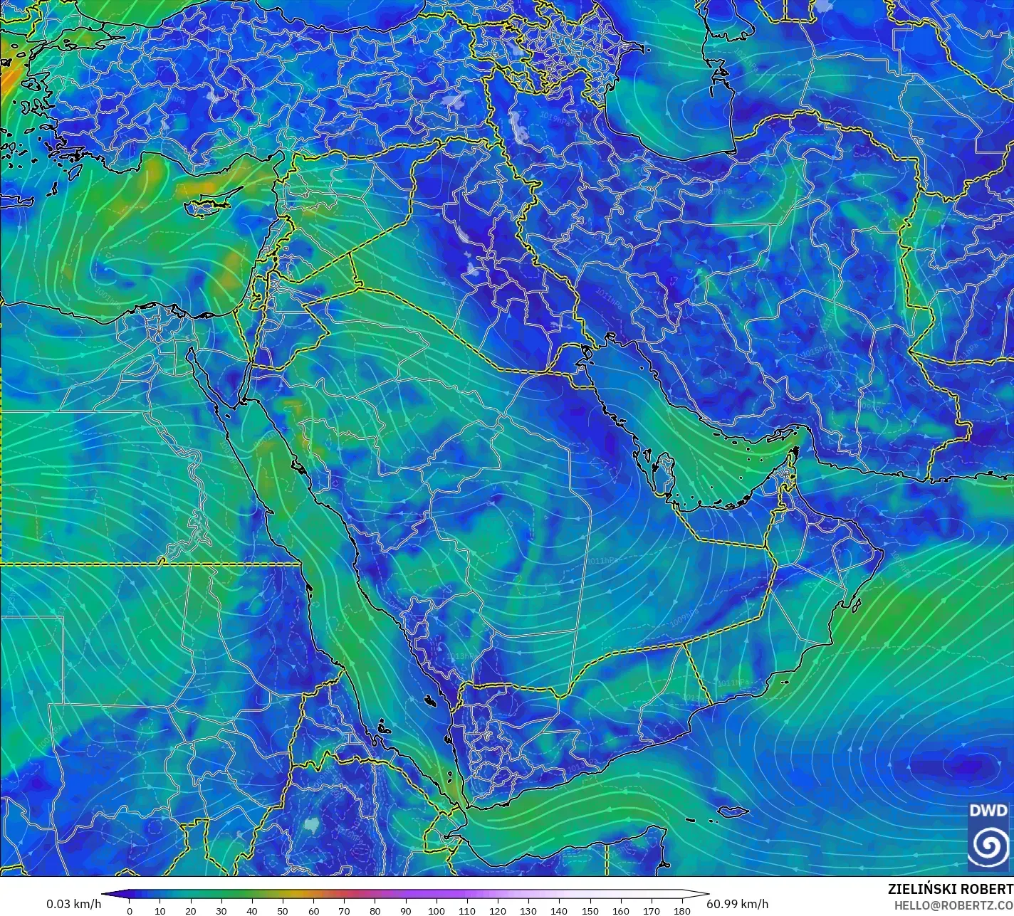 ICON modelo - Oriente Medio, Viento a 10 m