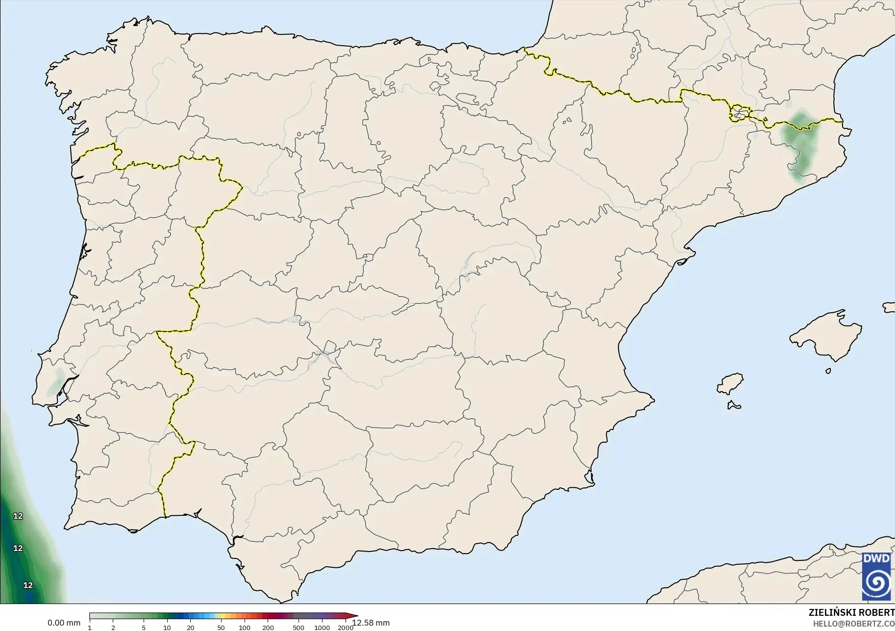 ICON modelo - España, Acumulación de precipitación