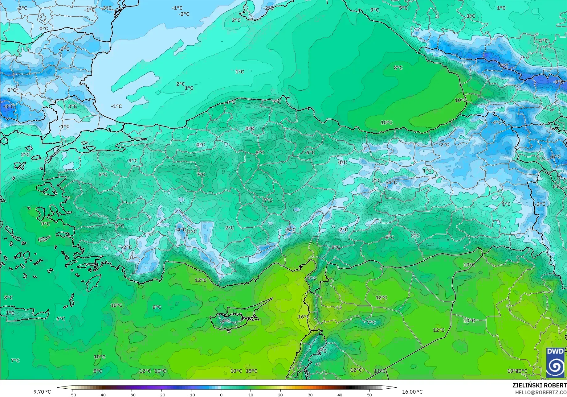 ICON modelo - Turquía, Temperatura a 850 hPa