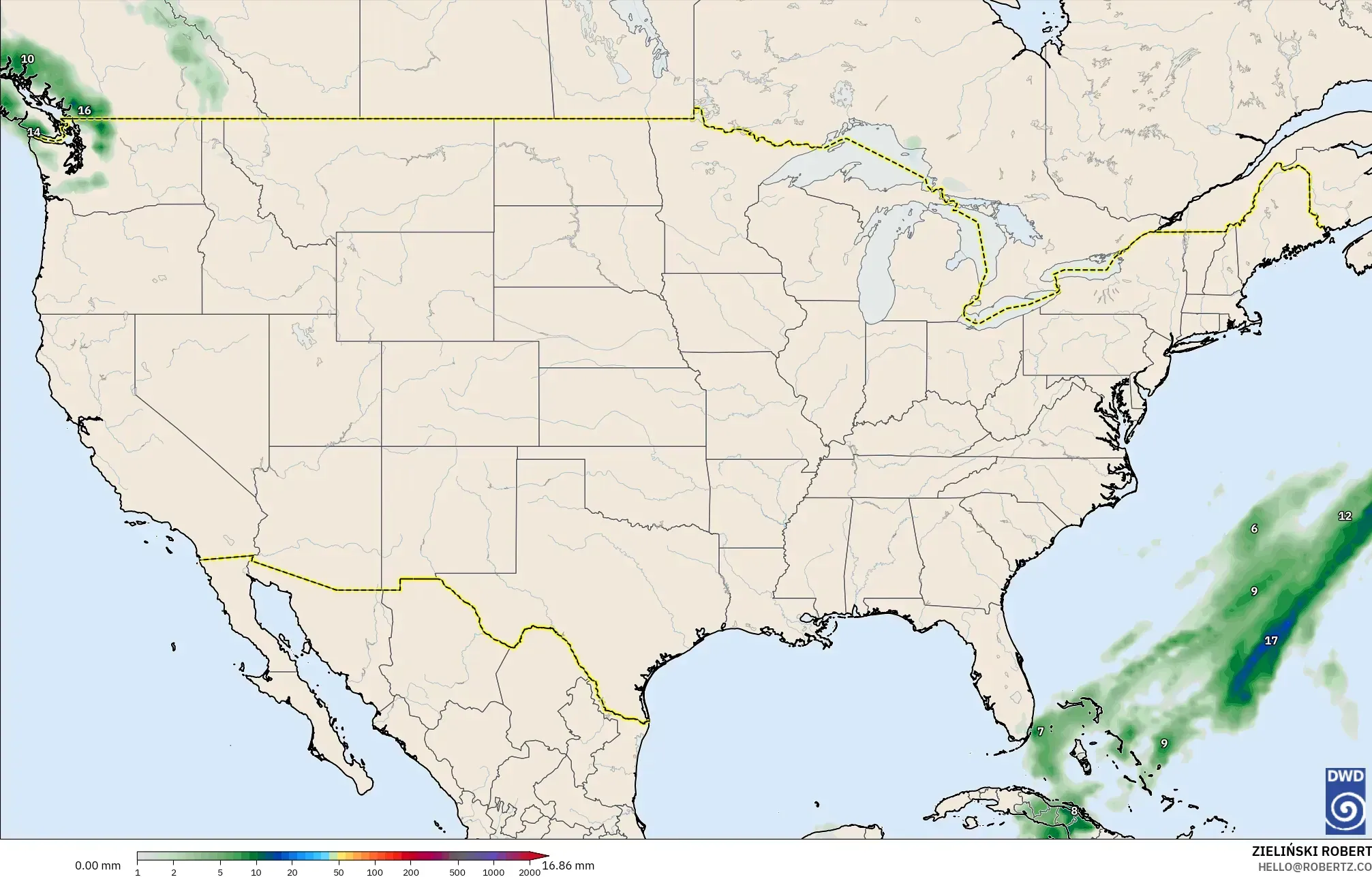 ICON modelo - Estados Unidos, Acumulación de precipitación