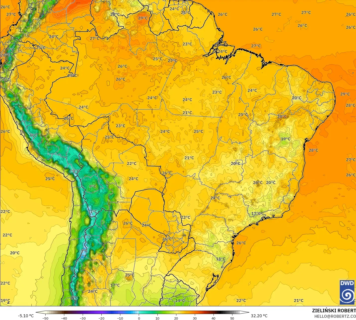ICON modelo - Brasil, Temperatura a 2 m