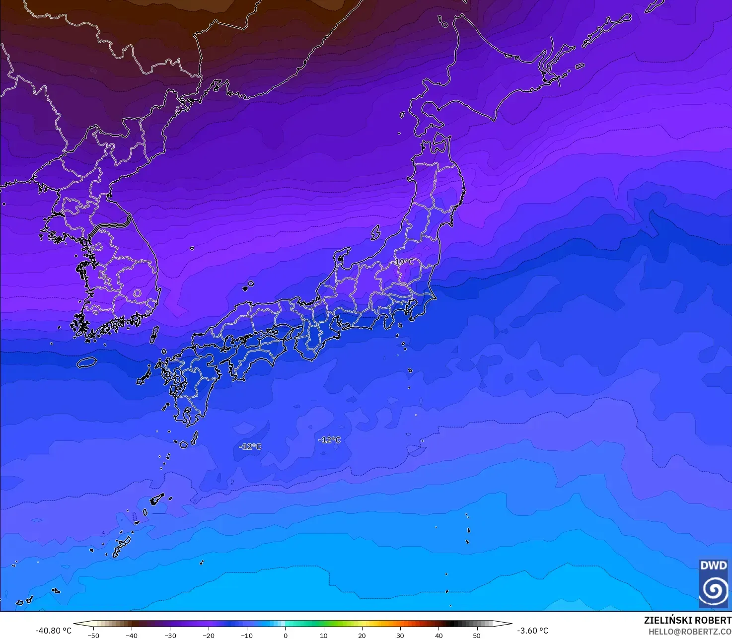 ICON modelo - Japón, Temperatura a 500 hPa