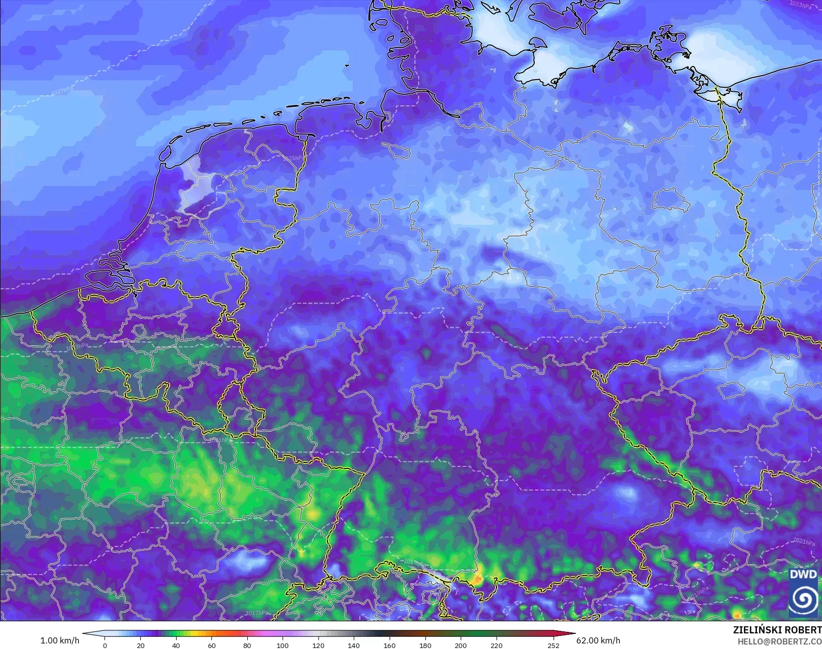 ICON modelo - Alemania, Ráfagas de viento