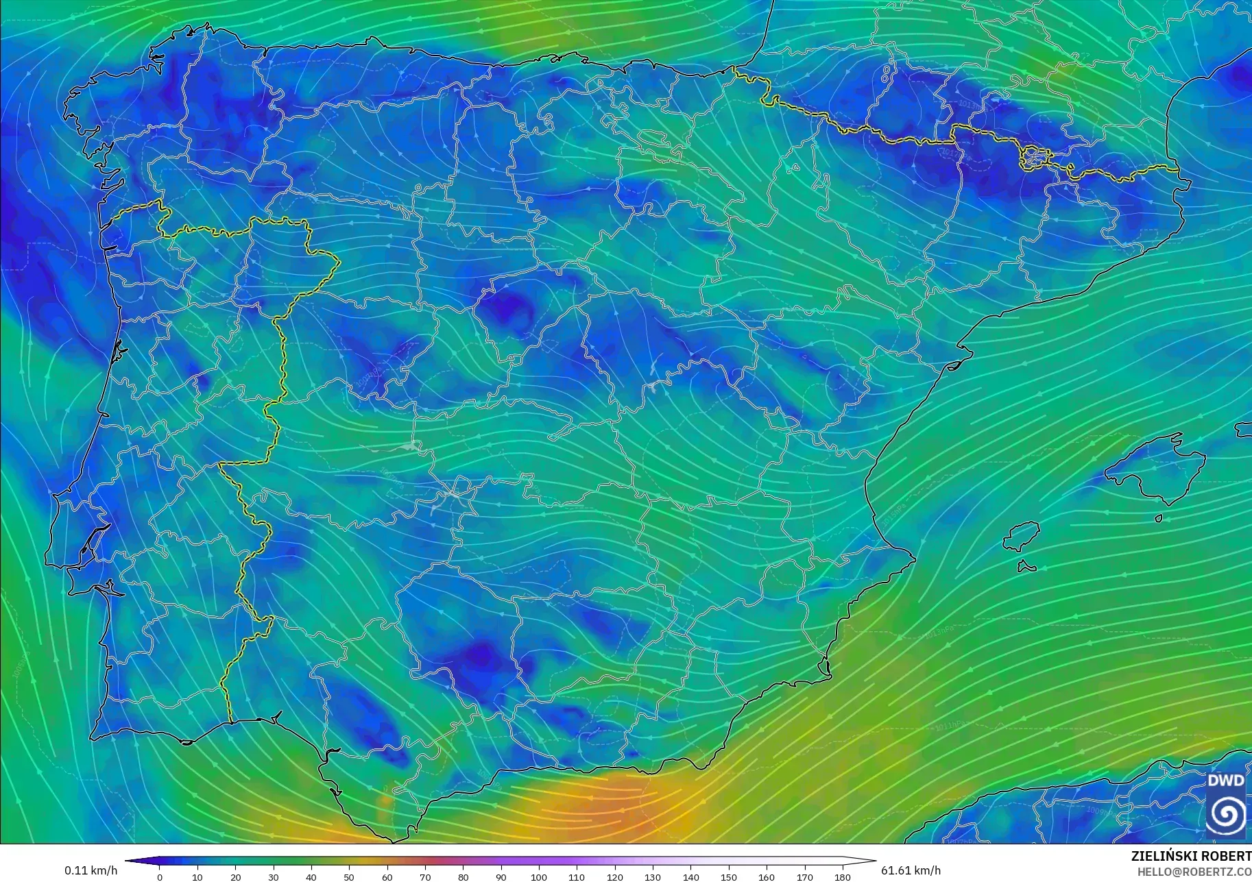 ICON modelo - España, Viento a 10 m