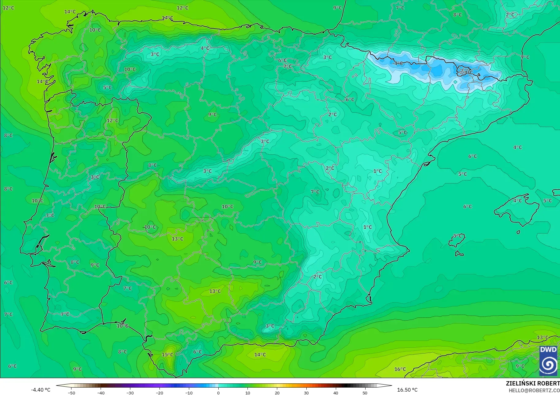 ICON modelo - España, Temperatura a 850 hPa