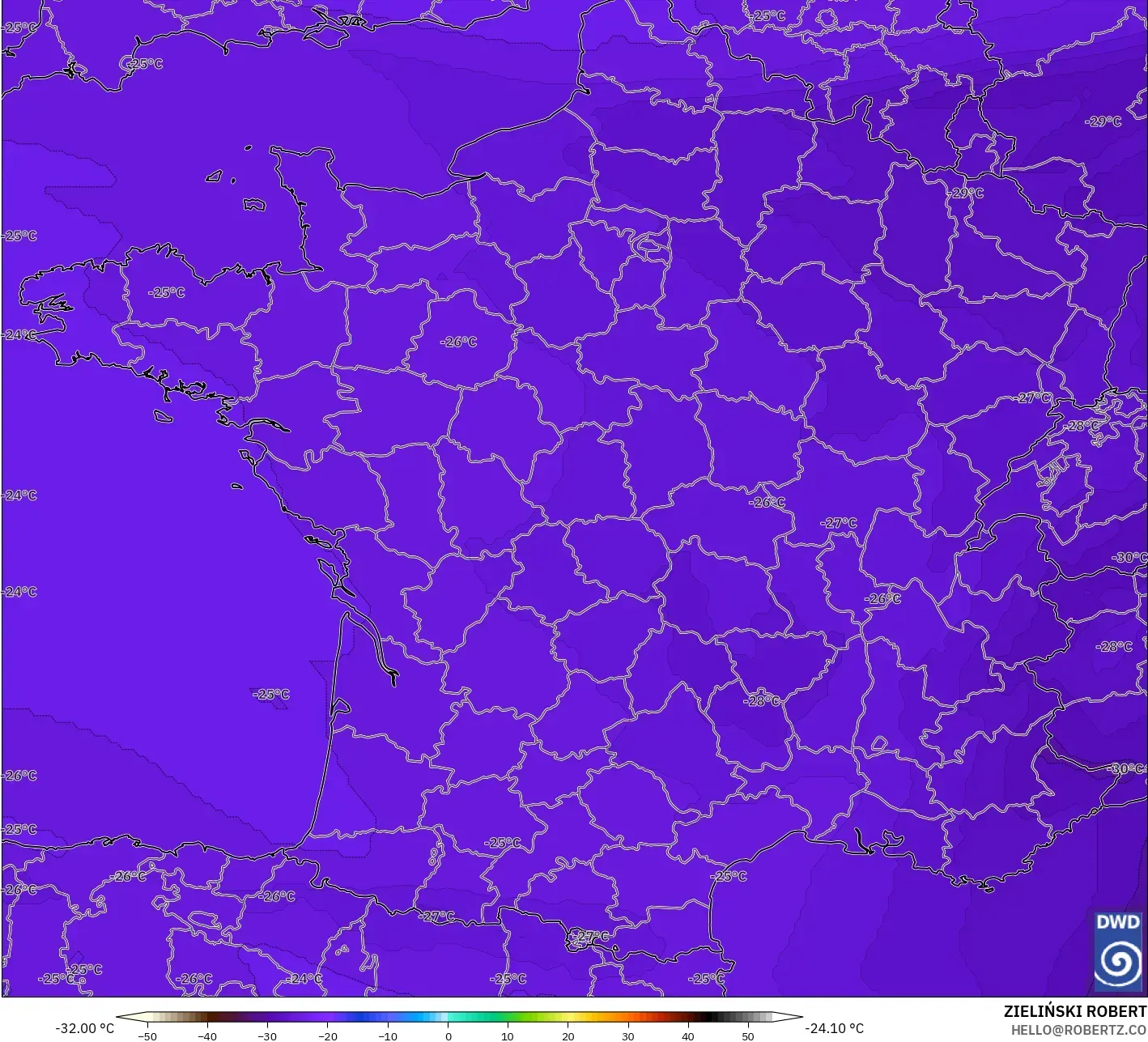 ICON modelo - Francia, Temperatura a 500 hPa