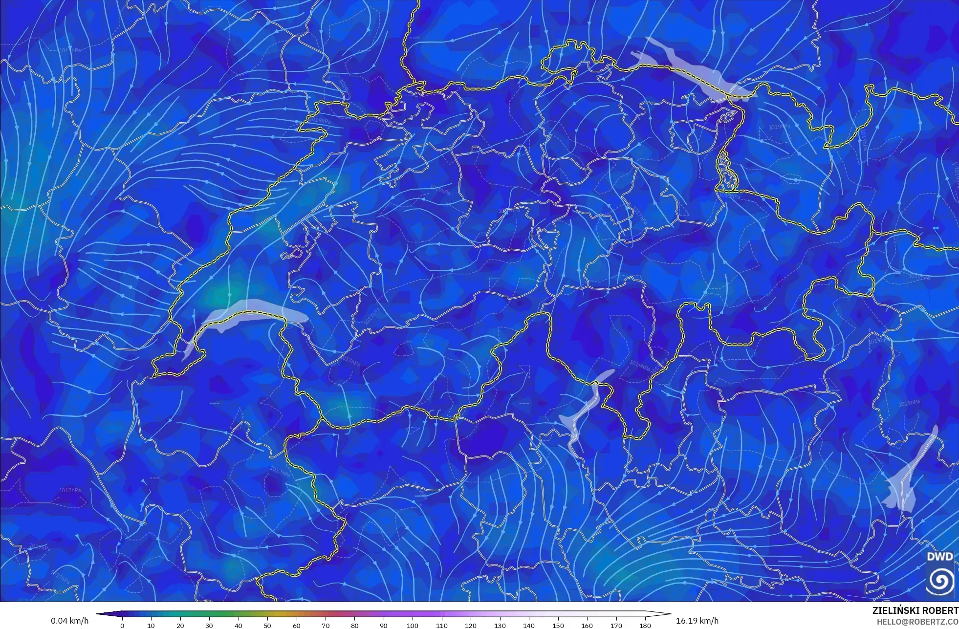 ICON modelo - Suiza, Viento a 10 m