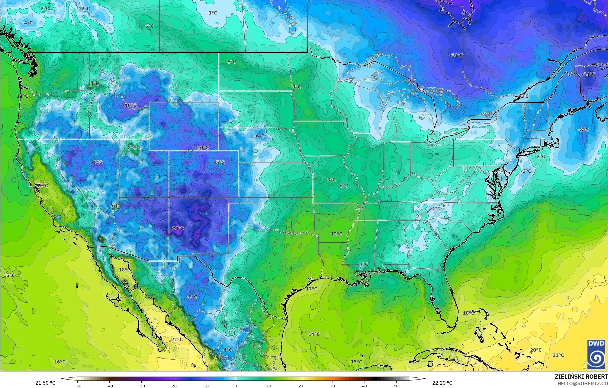 ICON modelo - Estados Unidos, Punto de rocío a 2 m