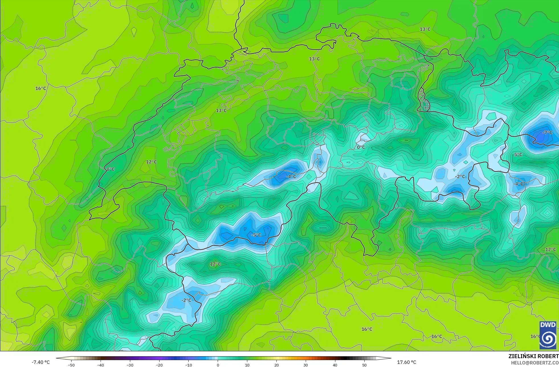 ICON modelo - Suiza, Temperatura a 2 m