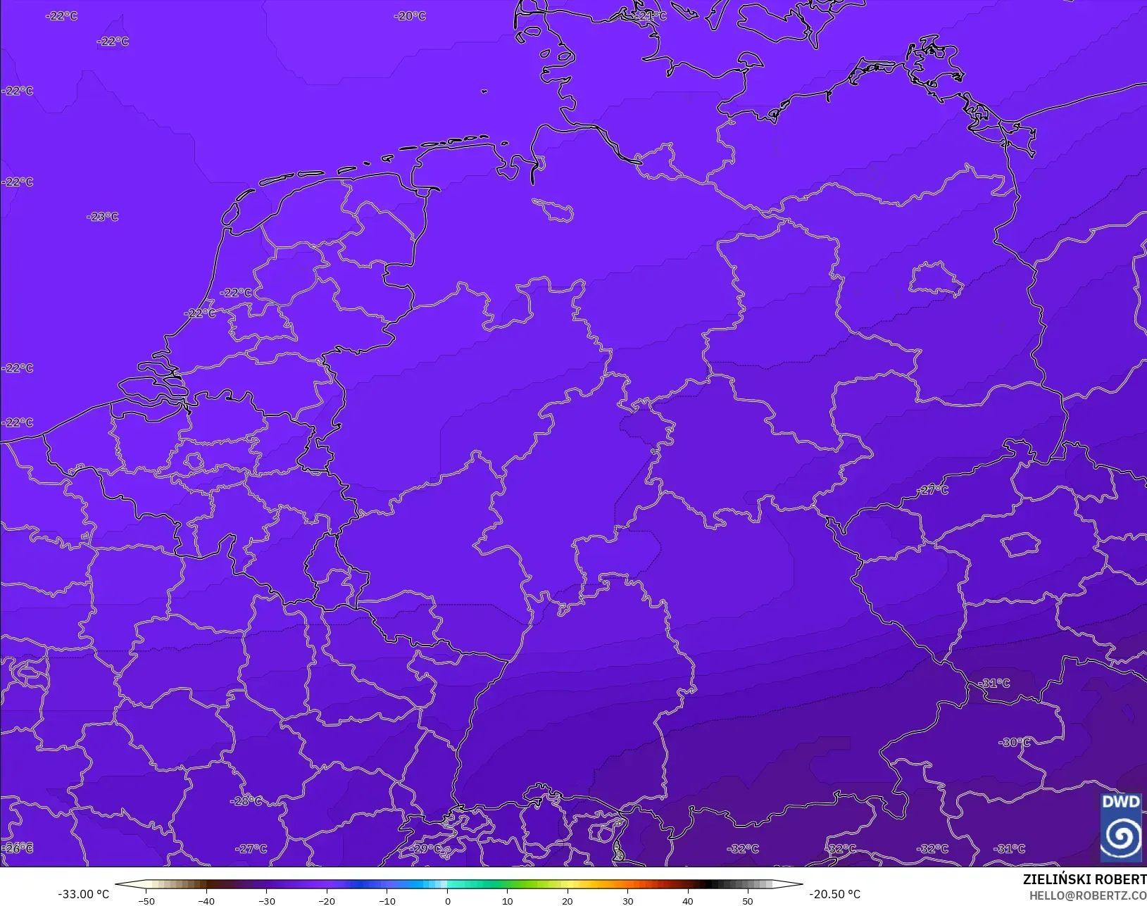 ICON modelo - Alemania, Temperatura a 500 hPa