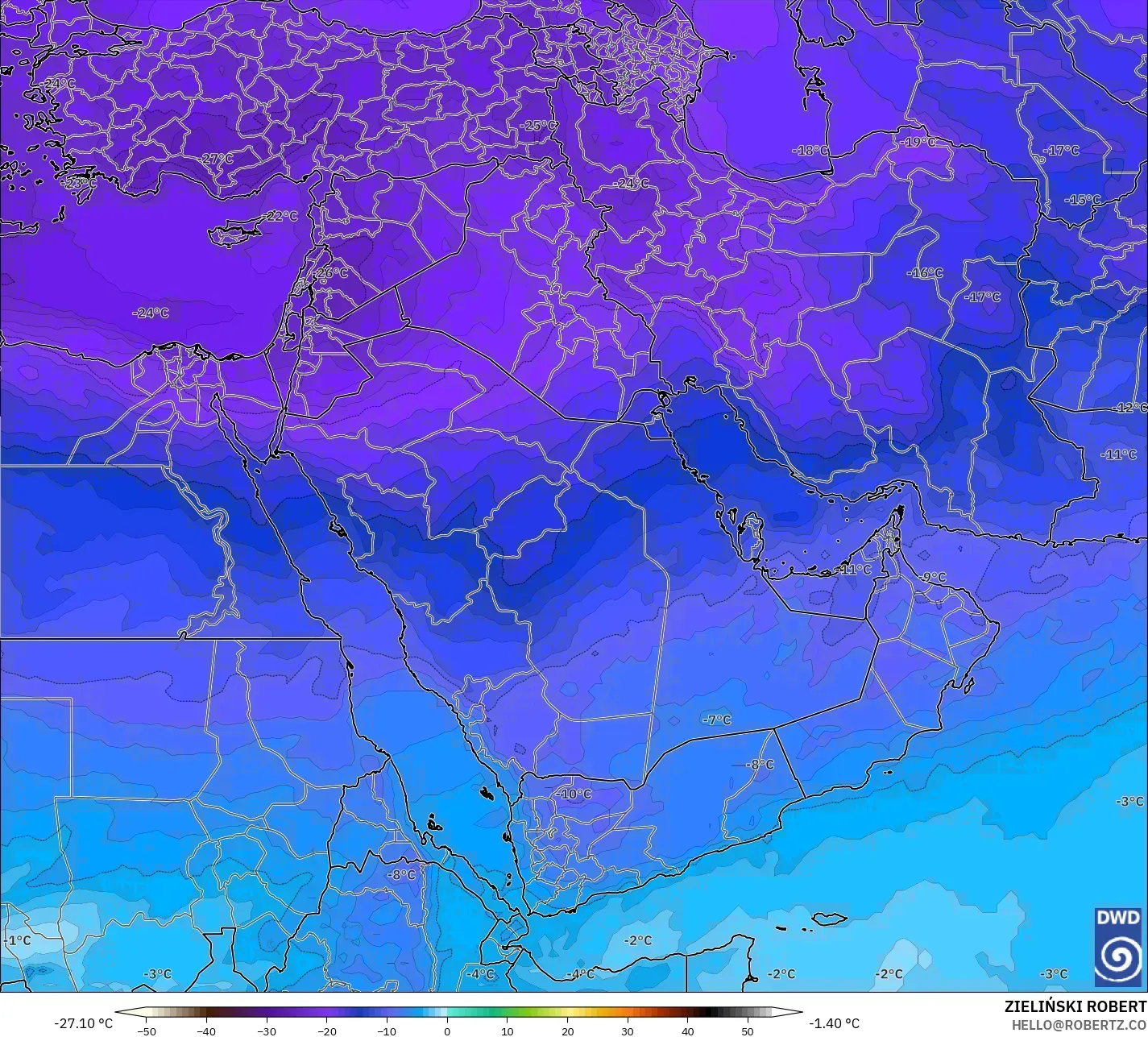 ICON modelo - Oriente Medio, Temperatura a 500 hPa