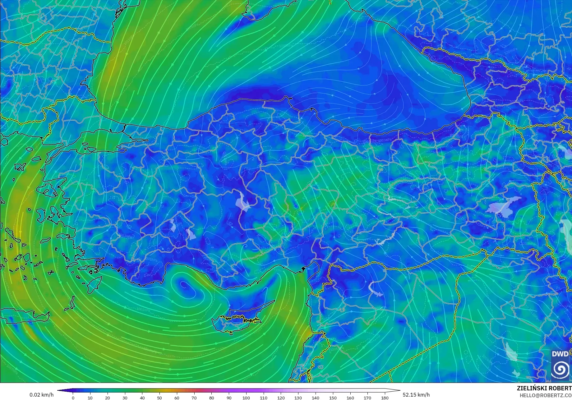 ICON modelo - Turquía, Viento a 10 m