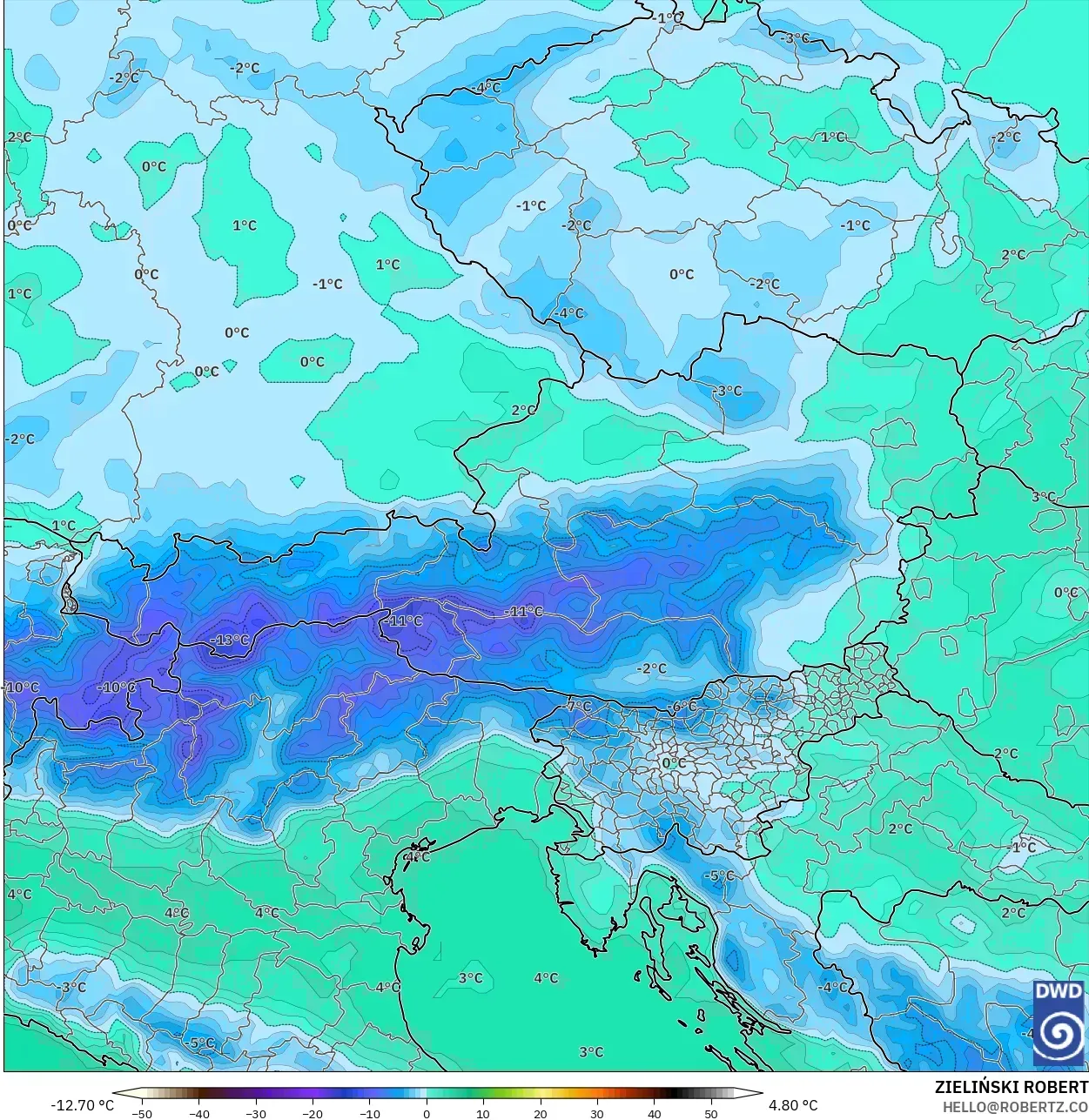 ICON modelo - Austria, Temperatura a 850 hPa